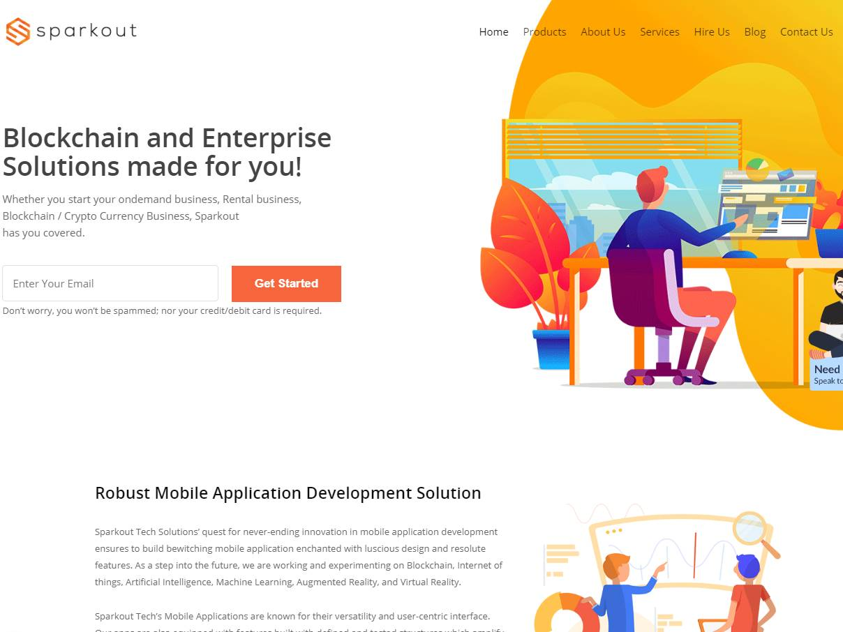 Screenshot of the Sparkout website