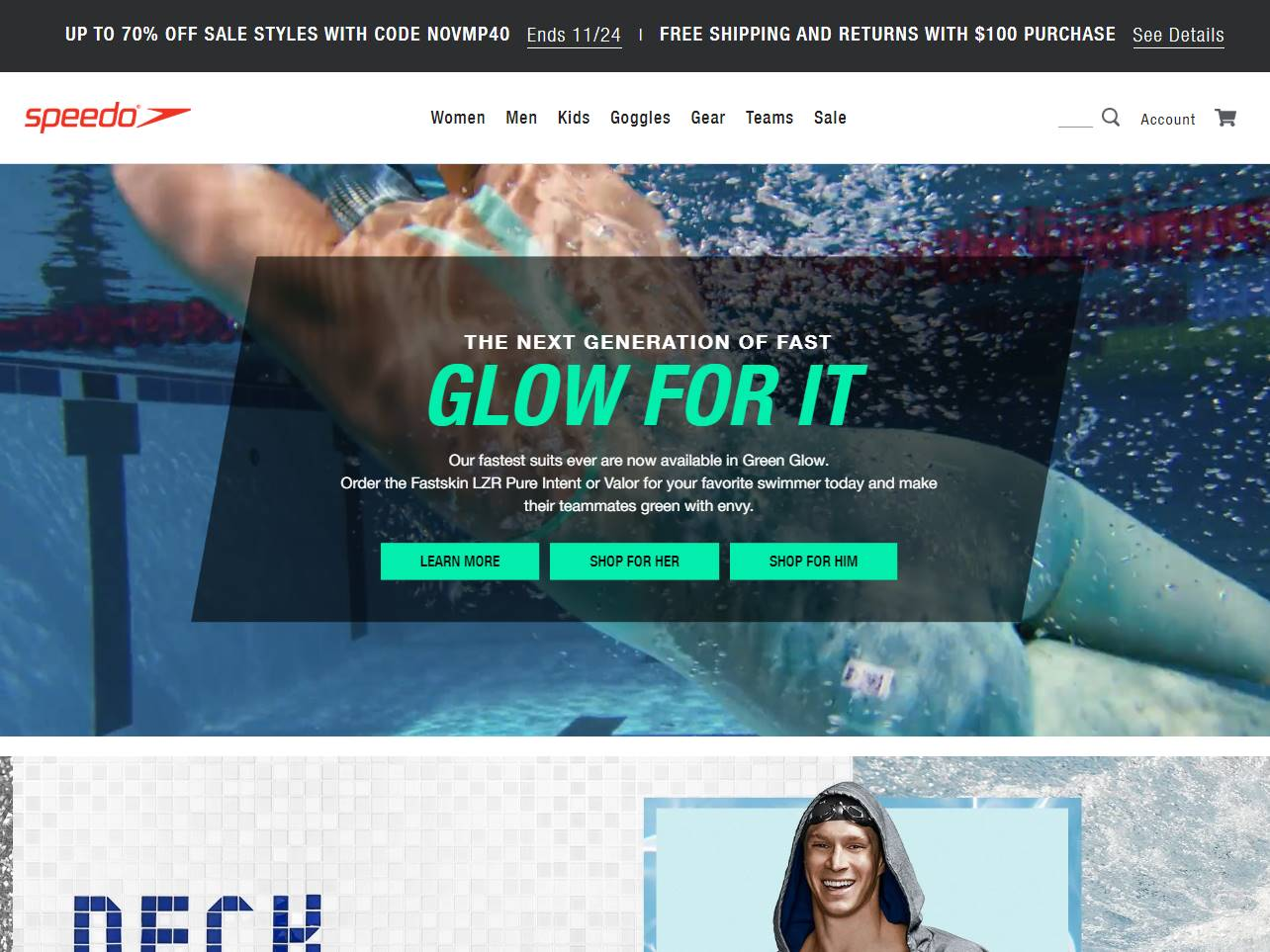 Screenshot of the Speedo Art of the Cap website