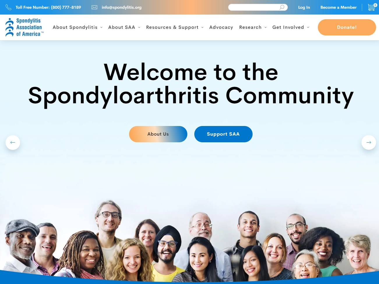 Screenshot of the Spondylitis website