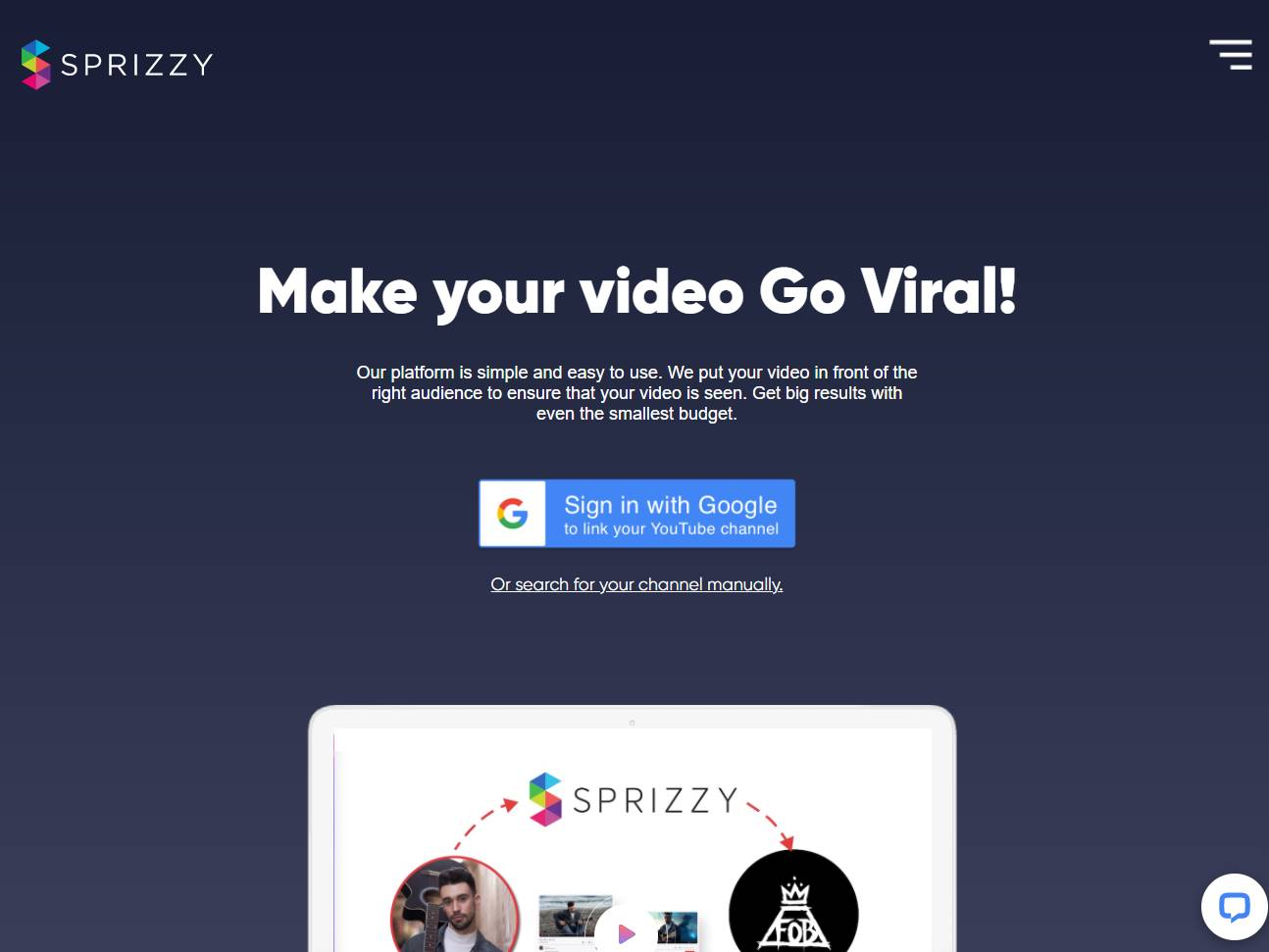 Screenshot of the Sprizzy website