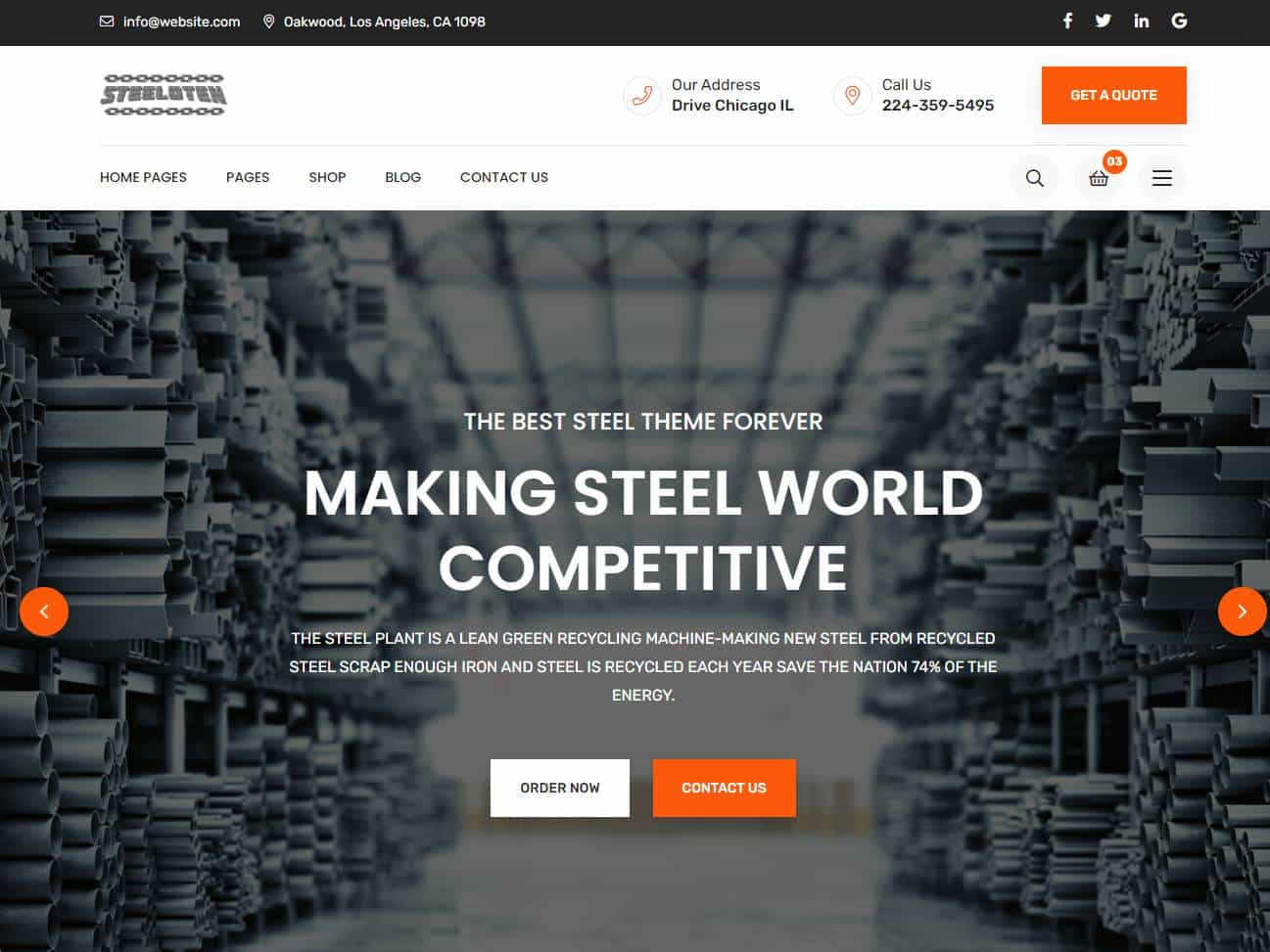 Screenshot of the Steeloten website