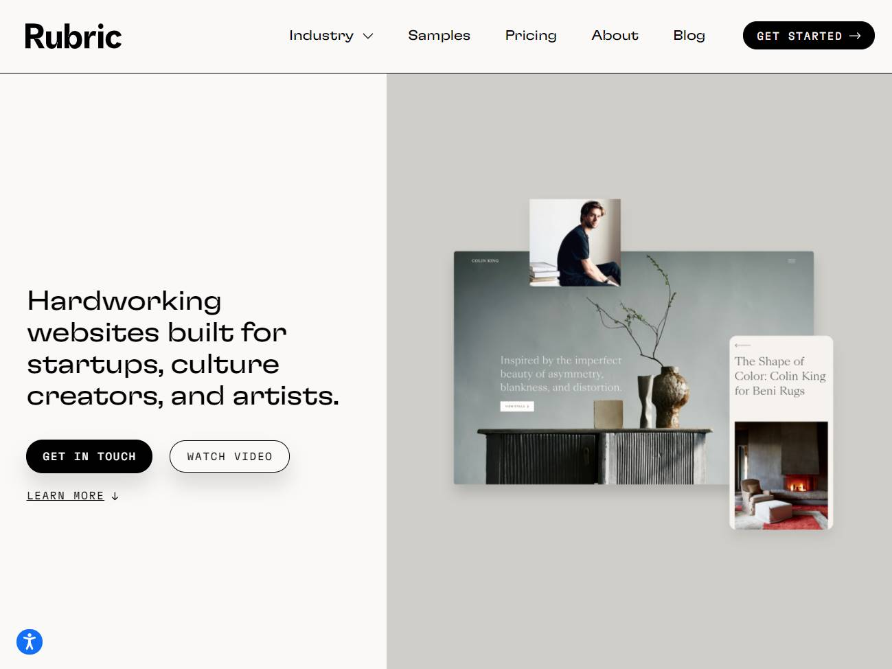 Screenshot of the Studio Rubric website