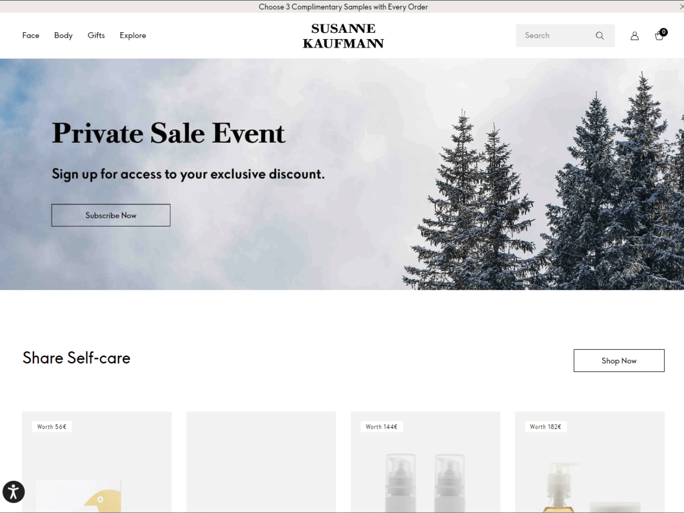 Screenshot of the Susanne Kaufmann Cosmetics website