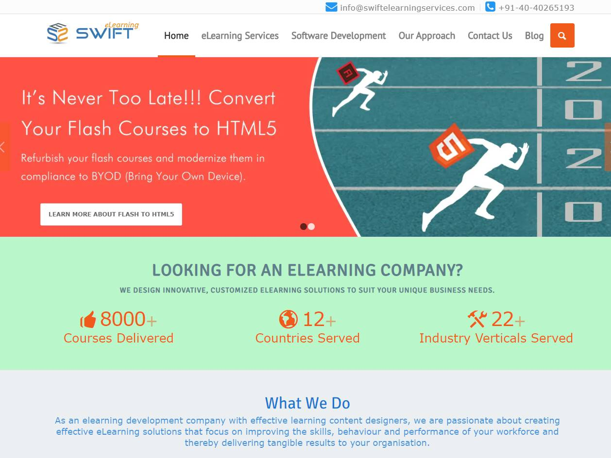 Screenshot of the Swift eLearning Services website