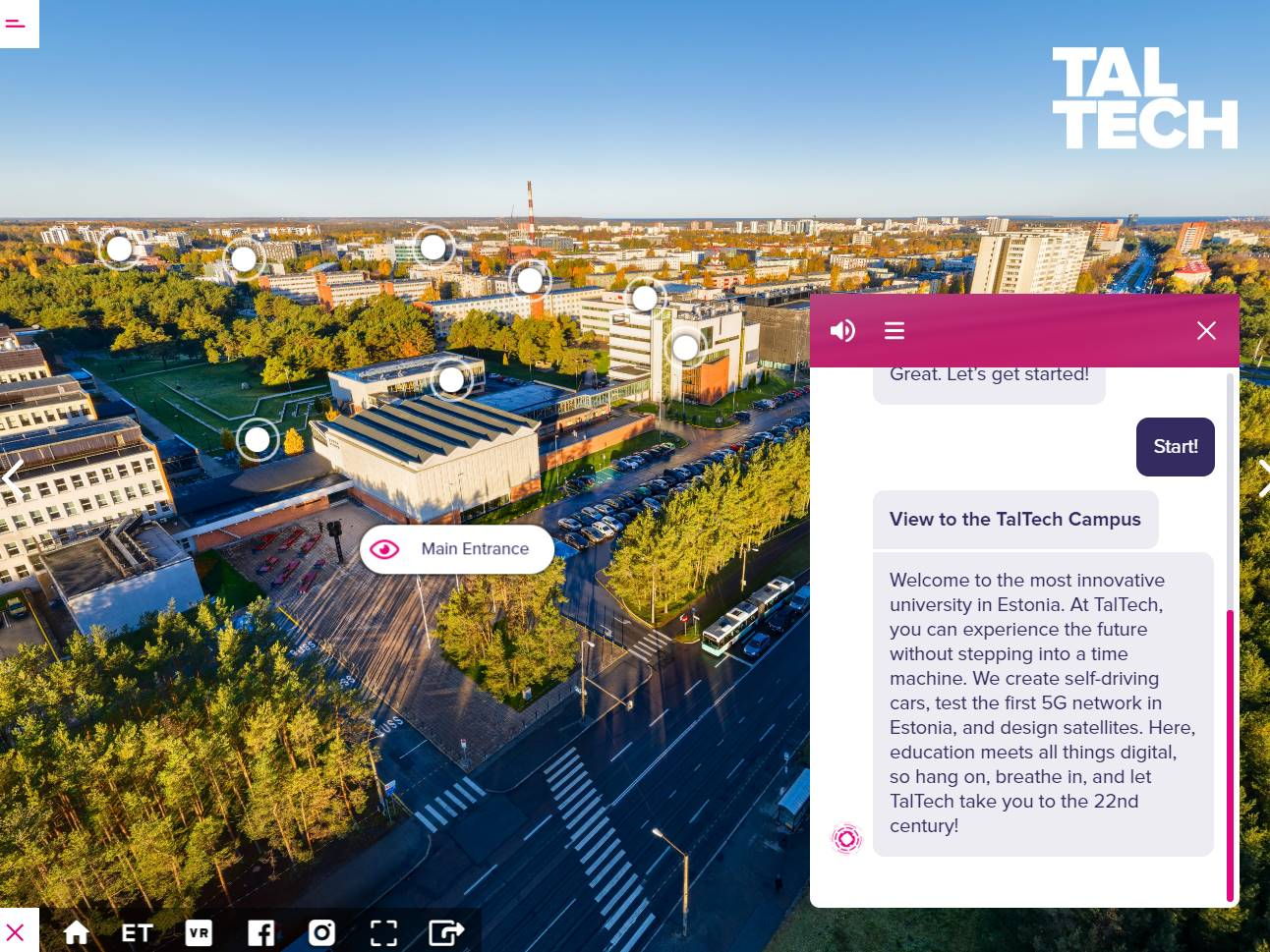 Screenshot of the TalTech’s Chatbot website