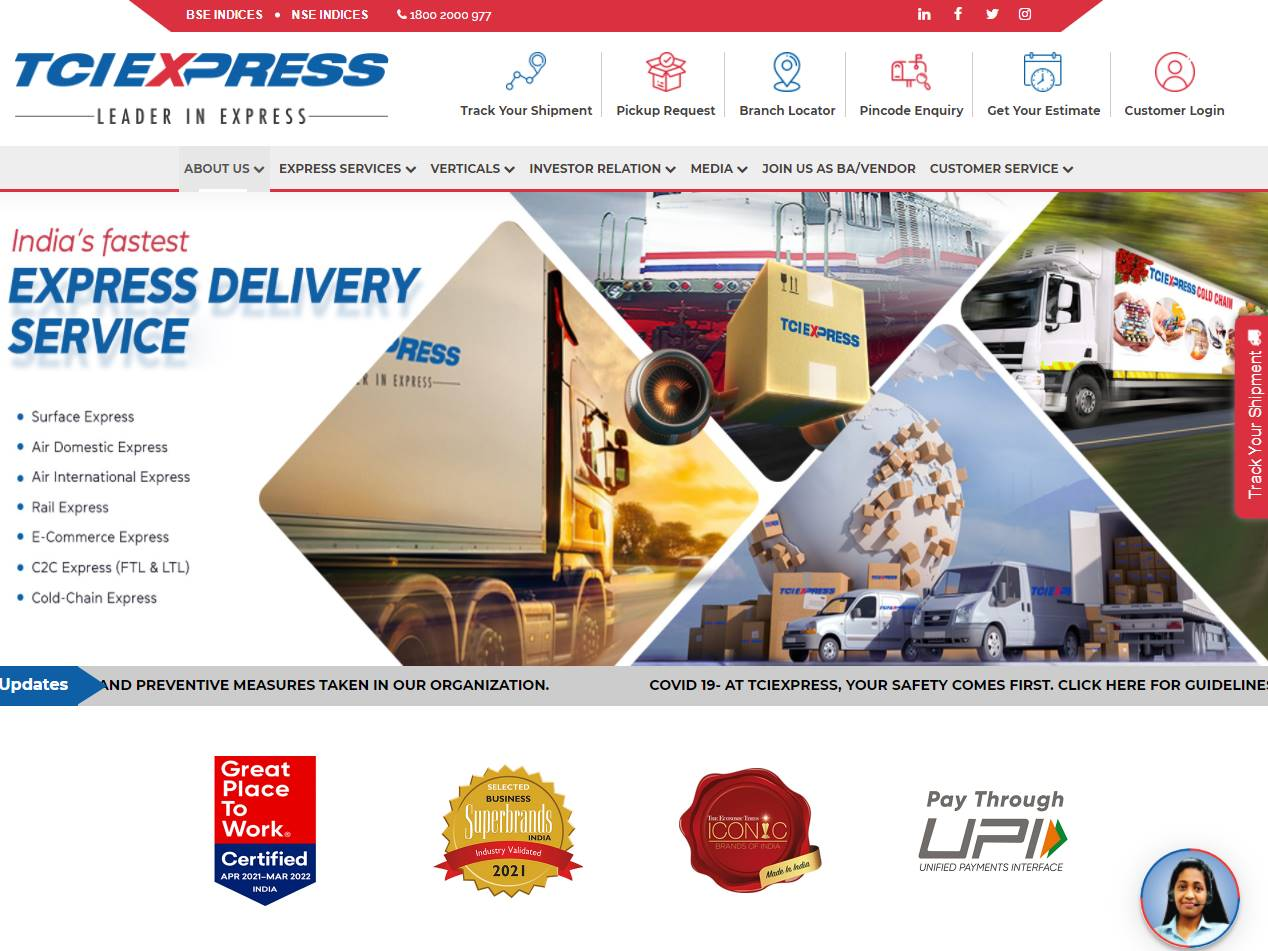 Screenshot of the TCIExpress website