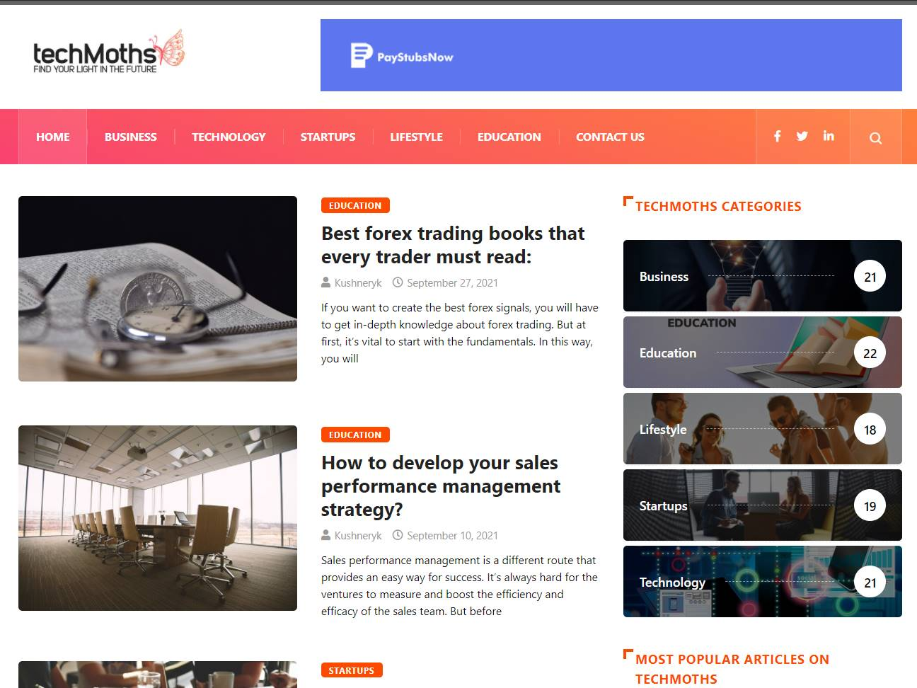 Screenshot of the Tech Moths website