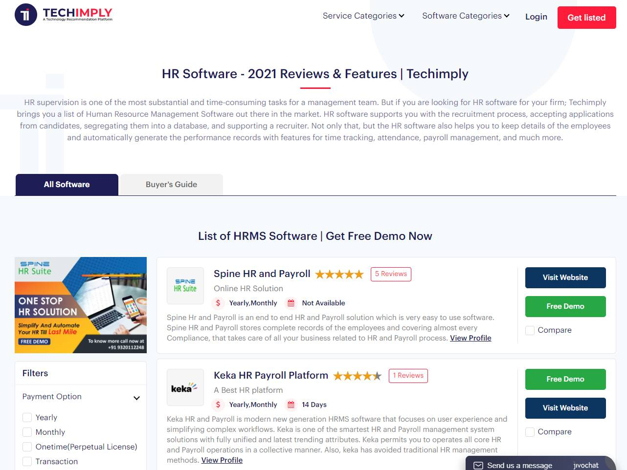 Screenshot of the Techimply hr website