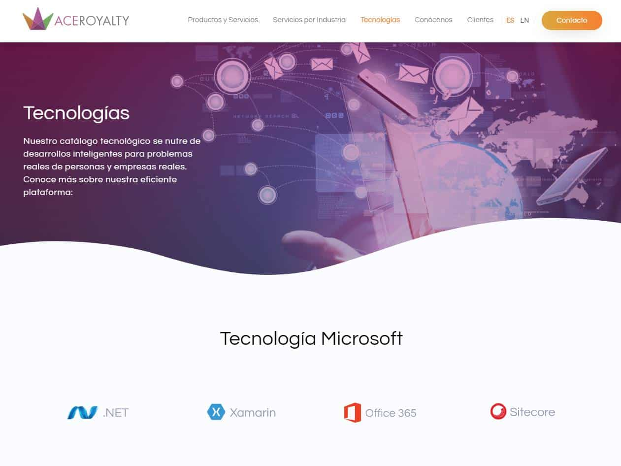 Screenshot of the Tecnologías Aceroyalty website
