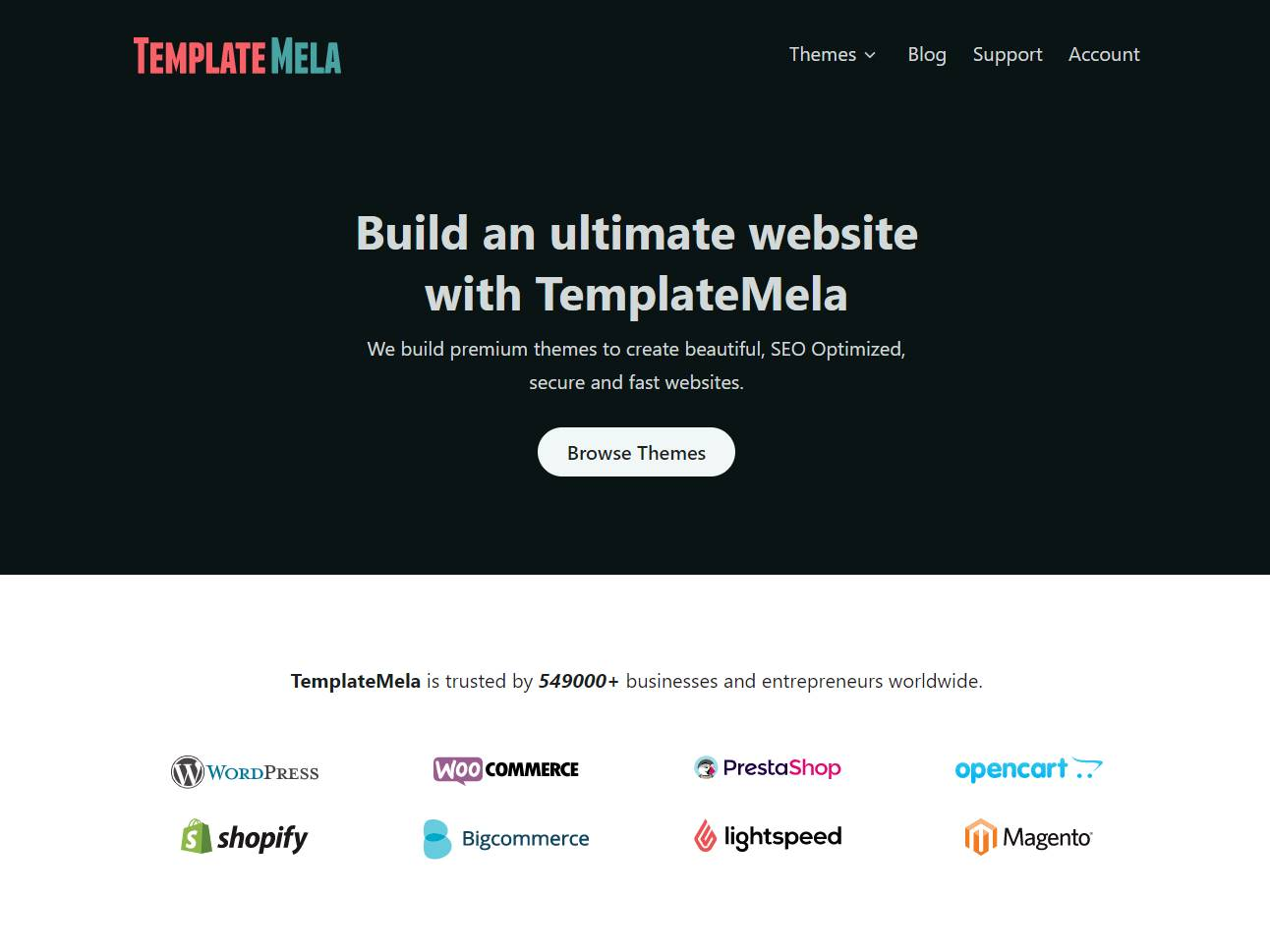 Screenshot of the TemplateMela website