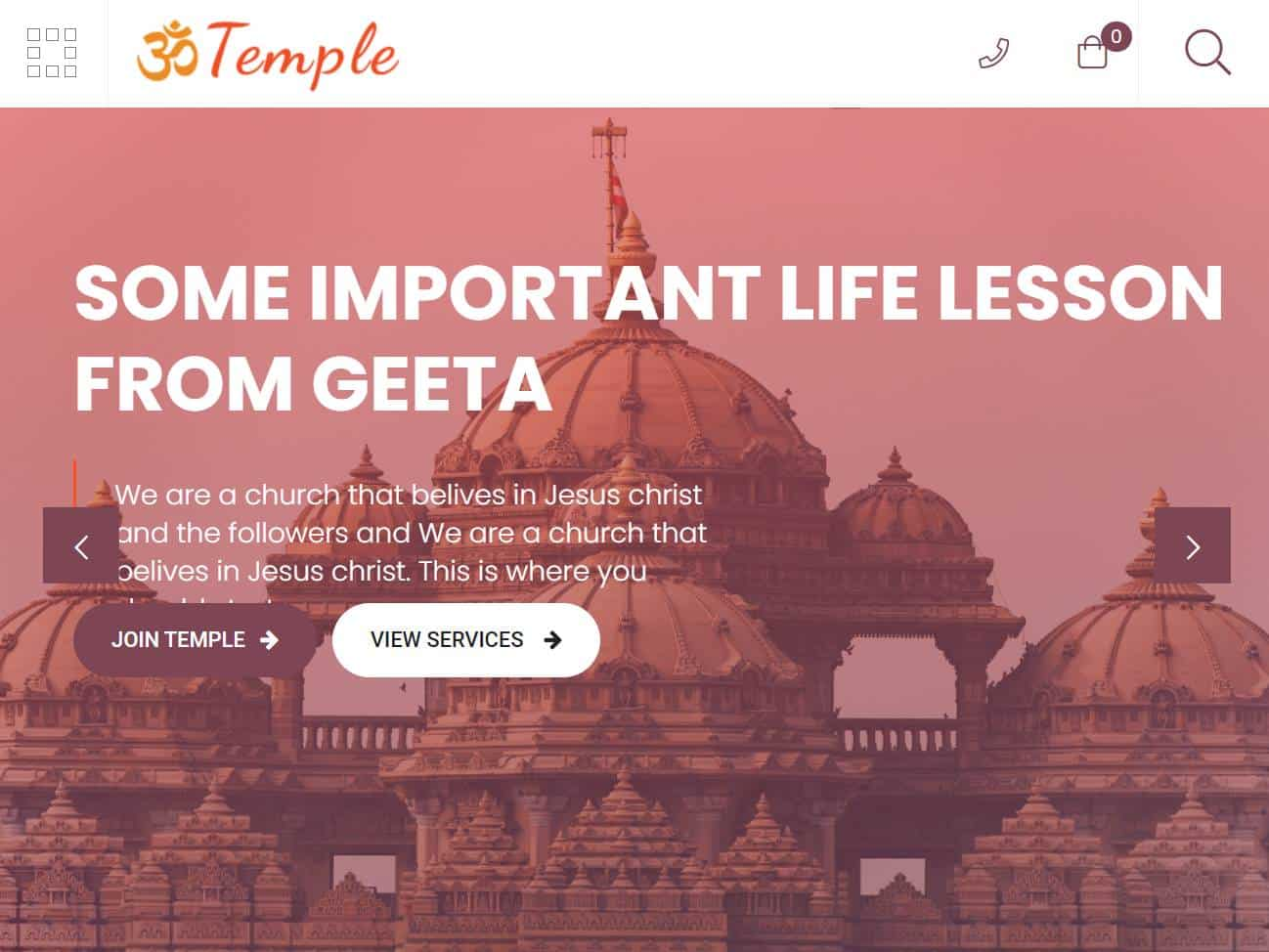 Screenshot of the Temple Hindus website