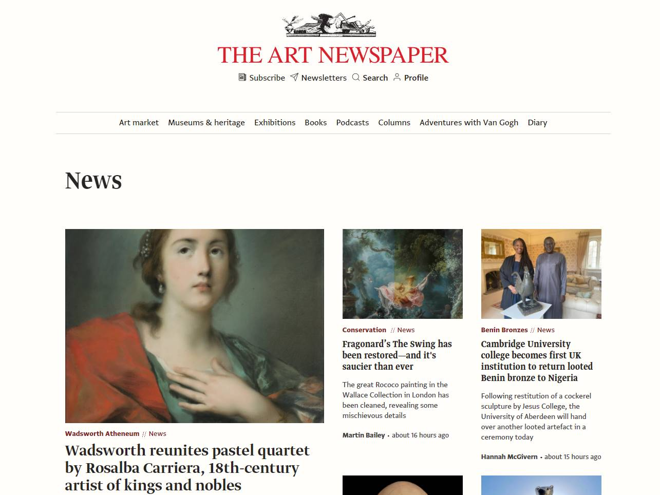 Screenshot of the The Art Newspaper website