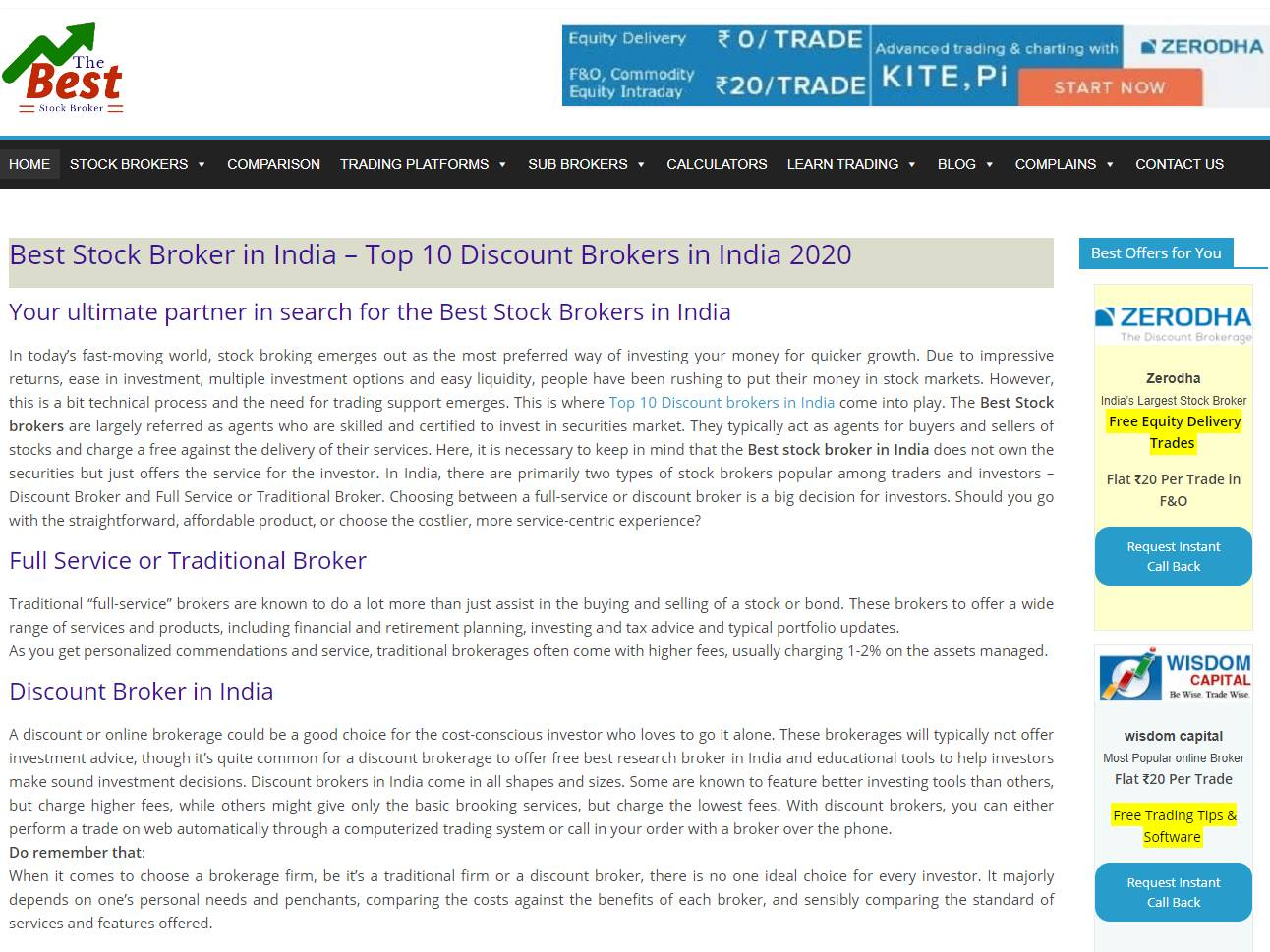 Screenshot of the The Best Stock Broker website