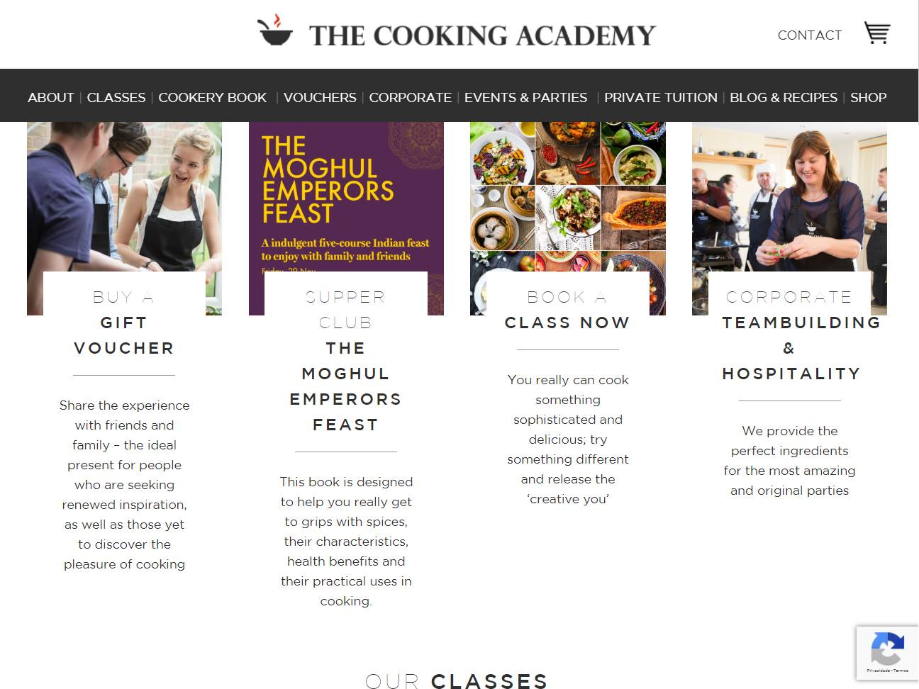 Screenshot of the The Cooking Academy website