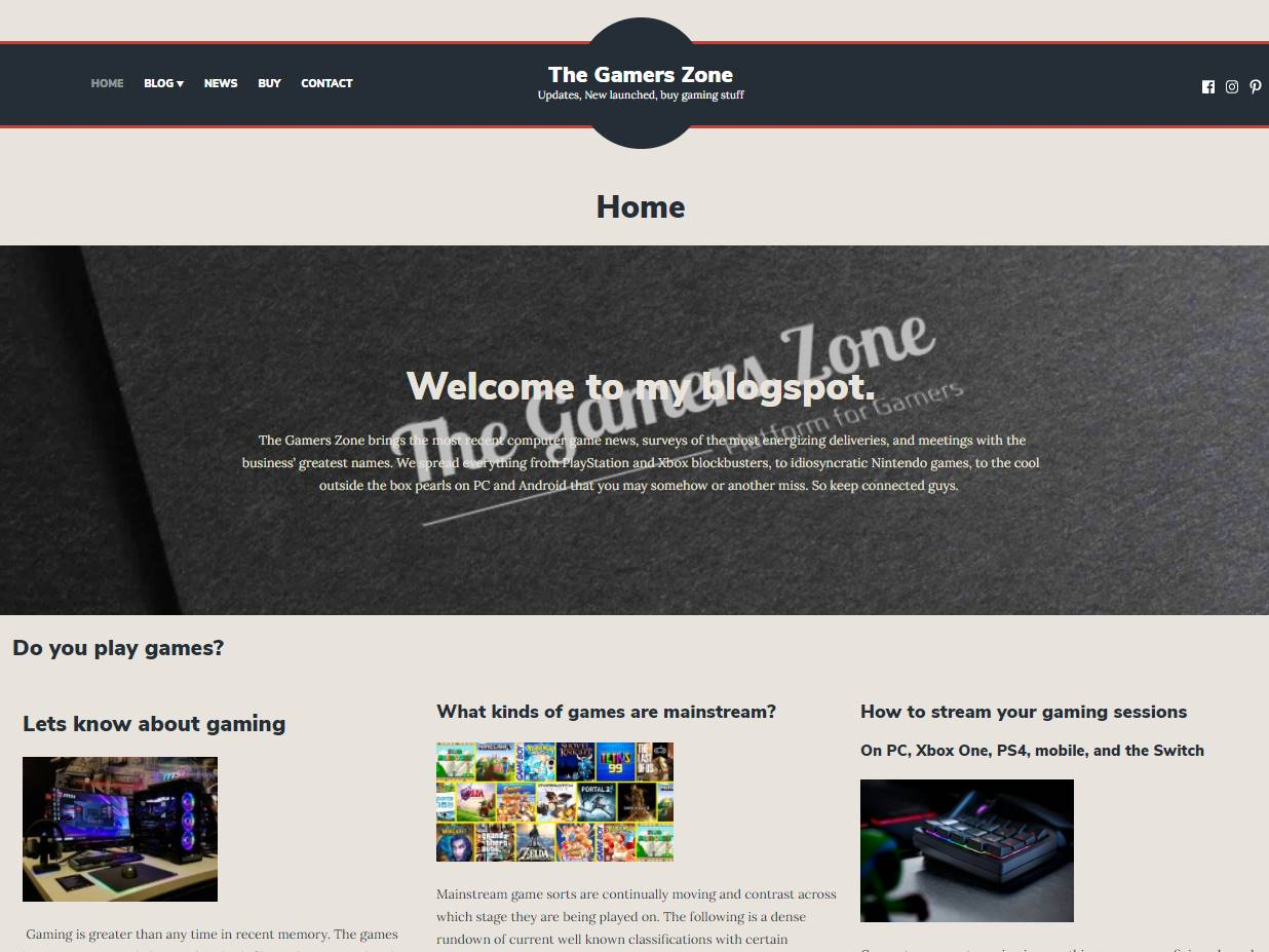 Screenshot of the The Gamers Zone website