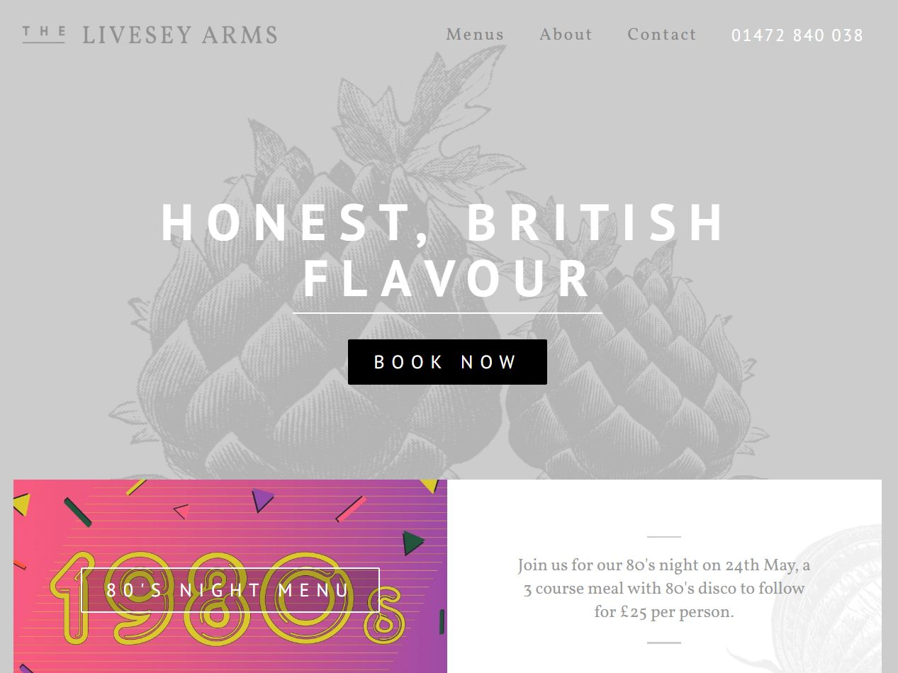 Screenshot of the The Livesey Arms website