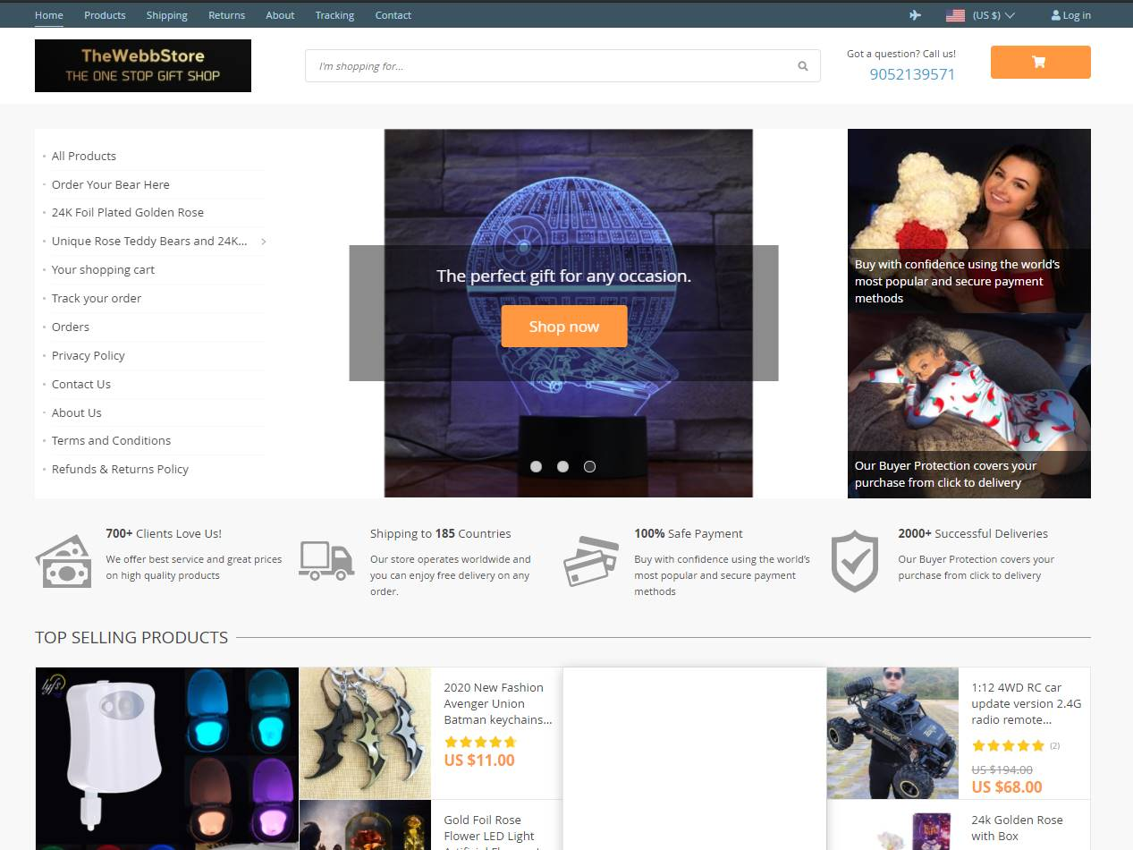 Screenshot of the The Webb Store website
