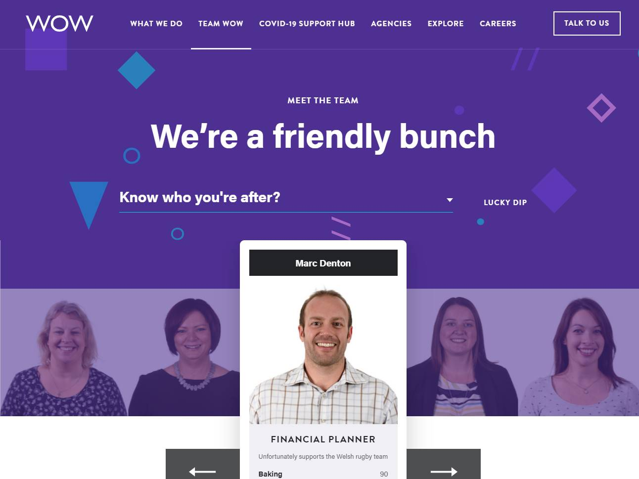 Screenshot of the The Wow Company Team website