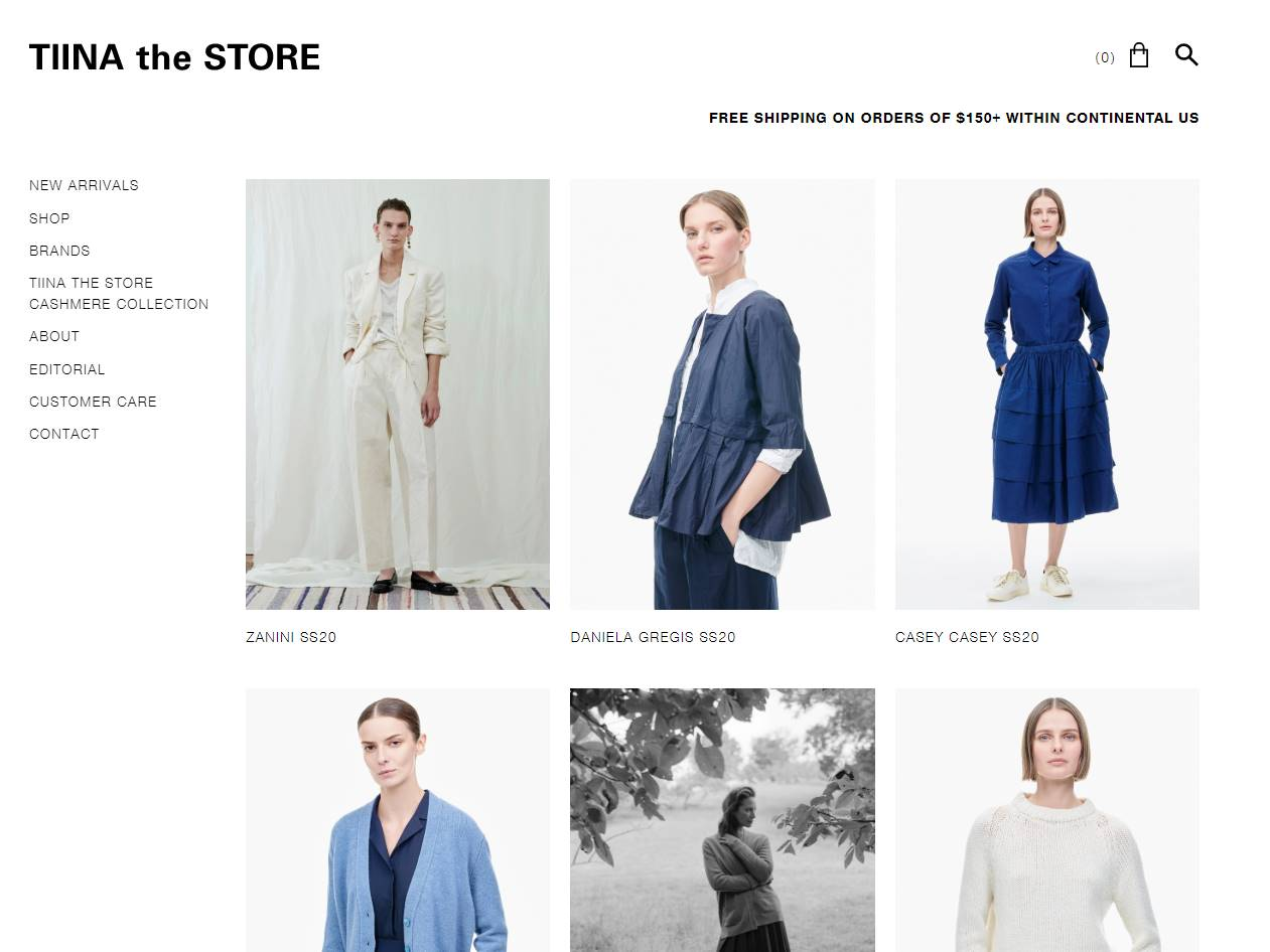 Screenshot of the TIINA The STORE website
