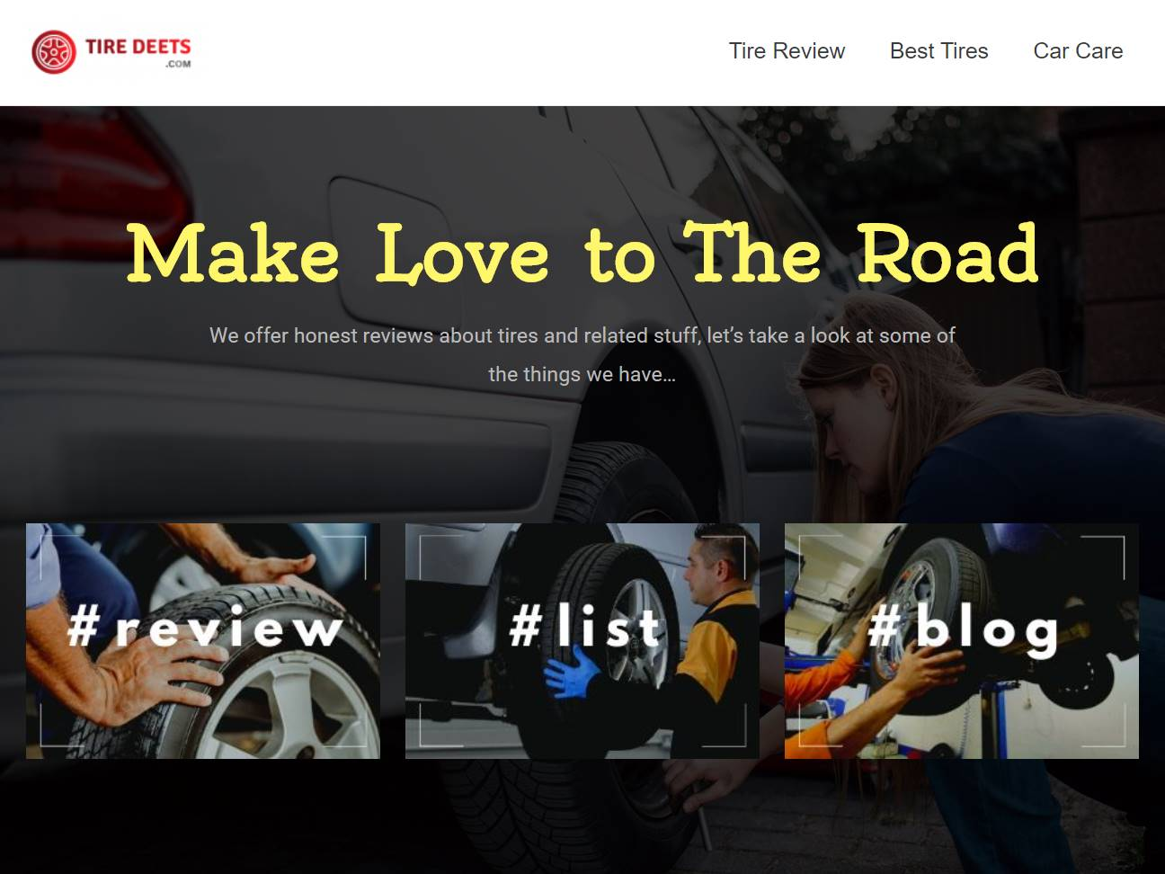 Screenshot of the Tire Deets website