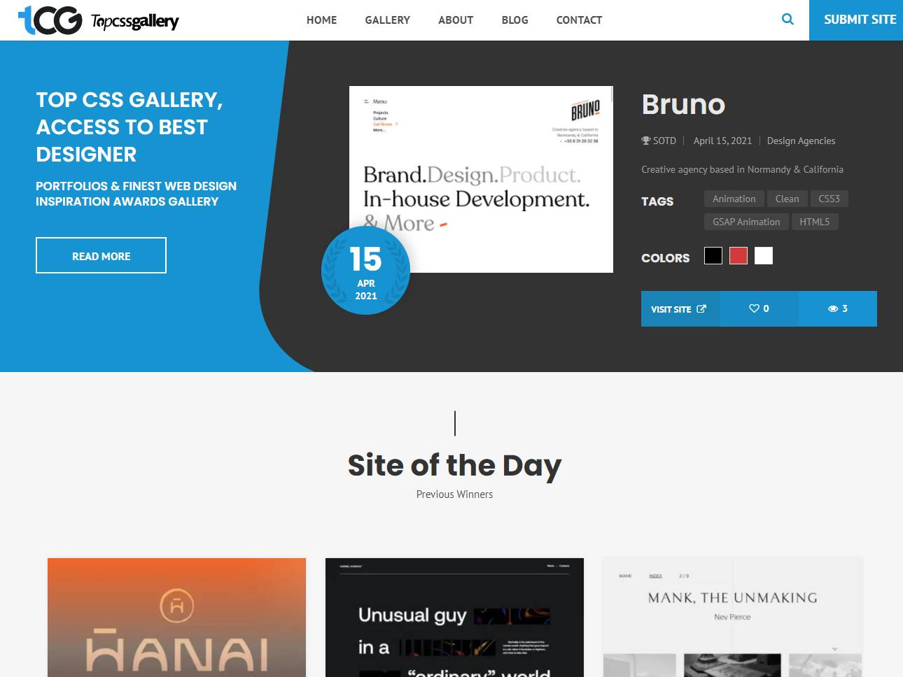 Screenshot of the Top CSS Gallery website