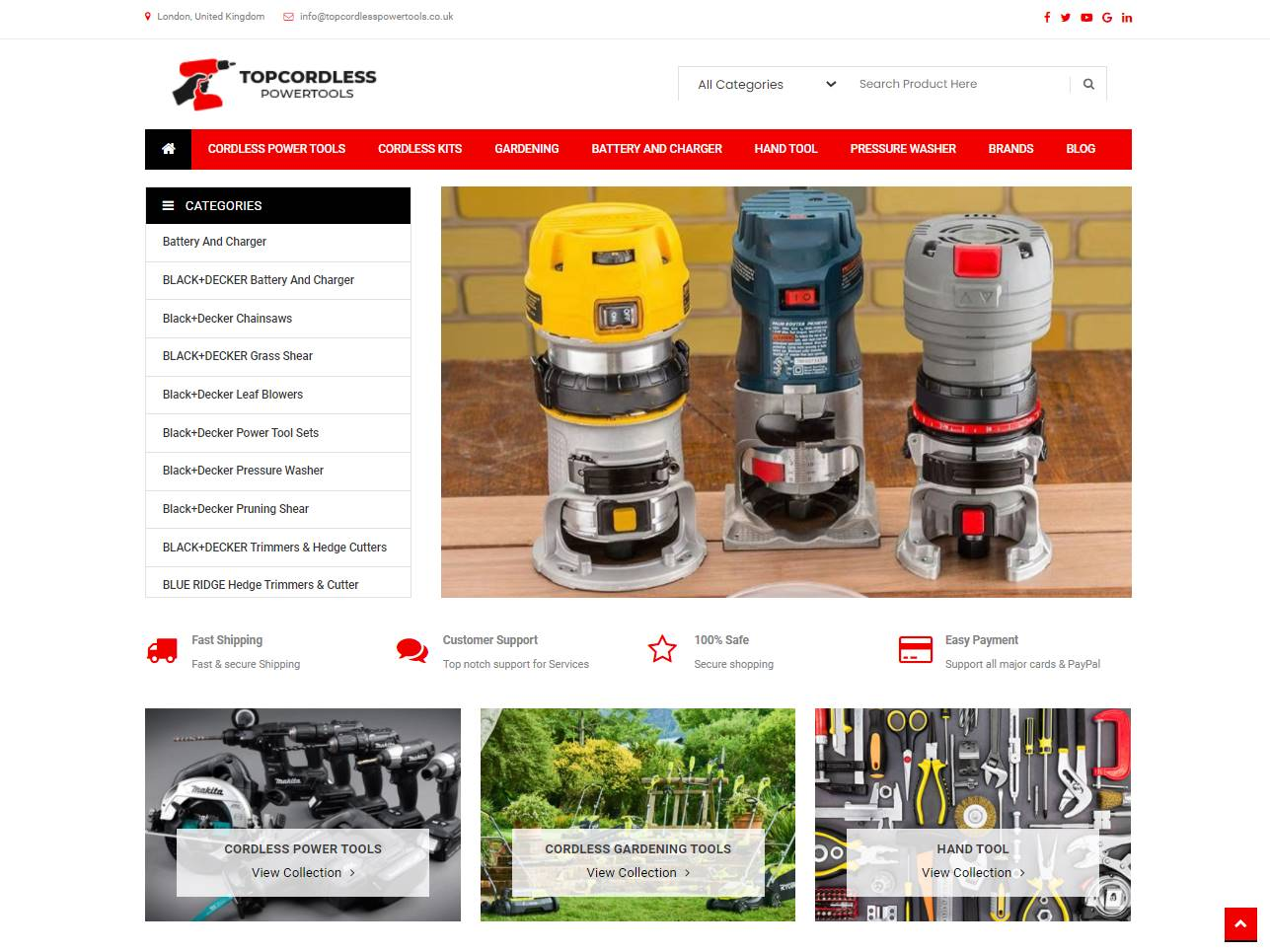 Screenshot of the Topcordless Power Tools UK website