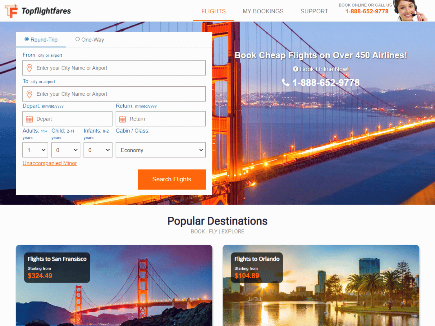 Screenshot of the Topflightfares website