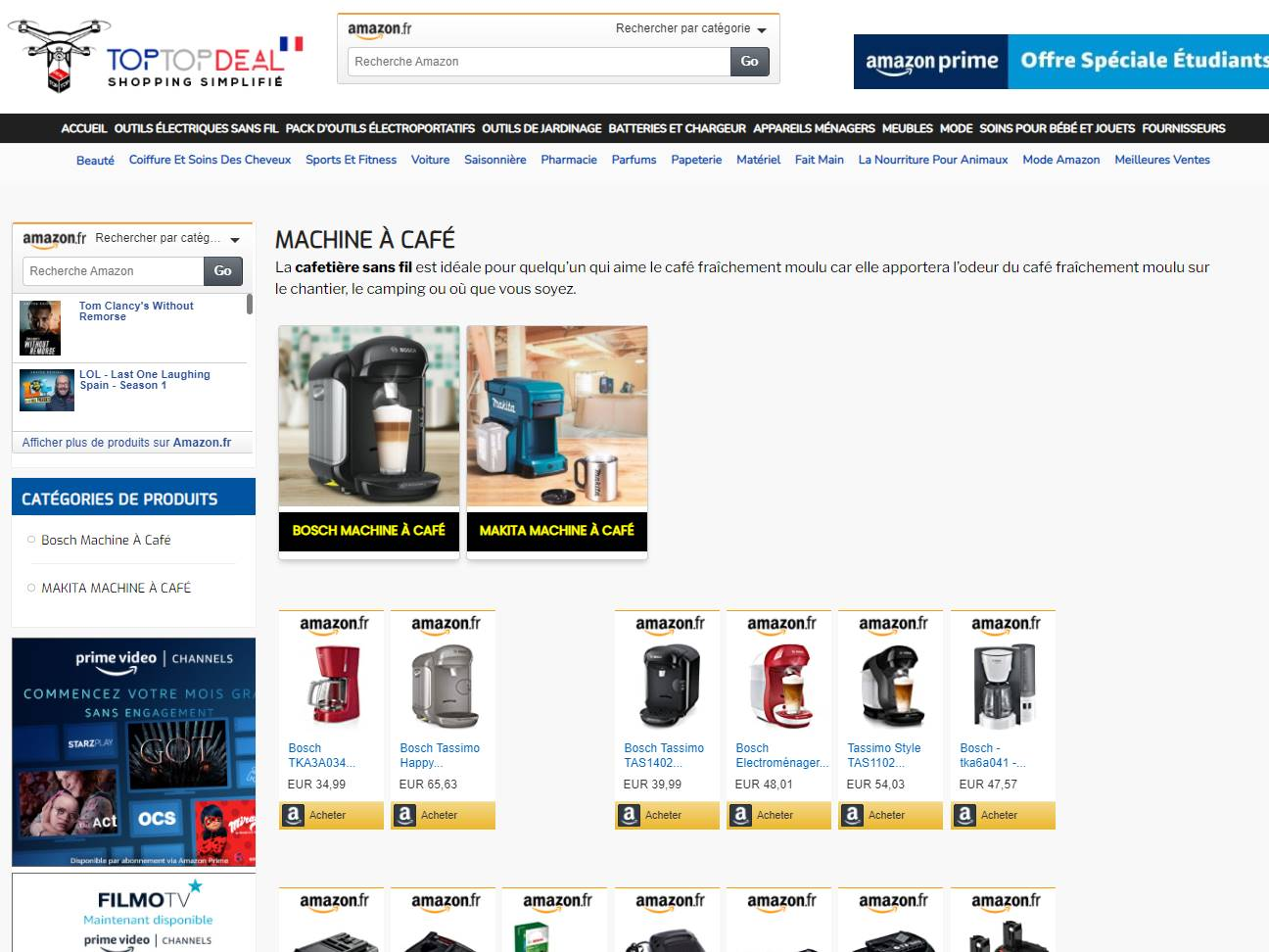 Screenshot of the TopTopDeal fr: Tools, Coffee Makers and the Amazon Shopping Journey website