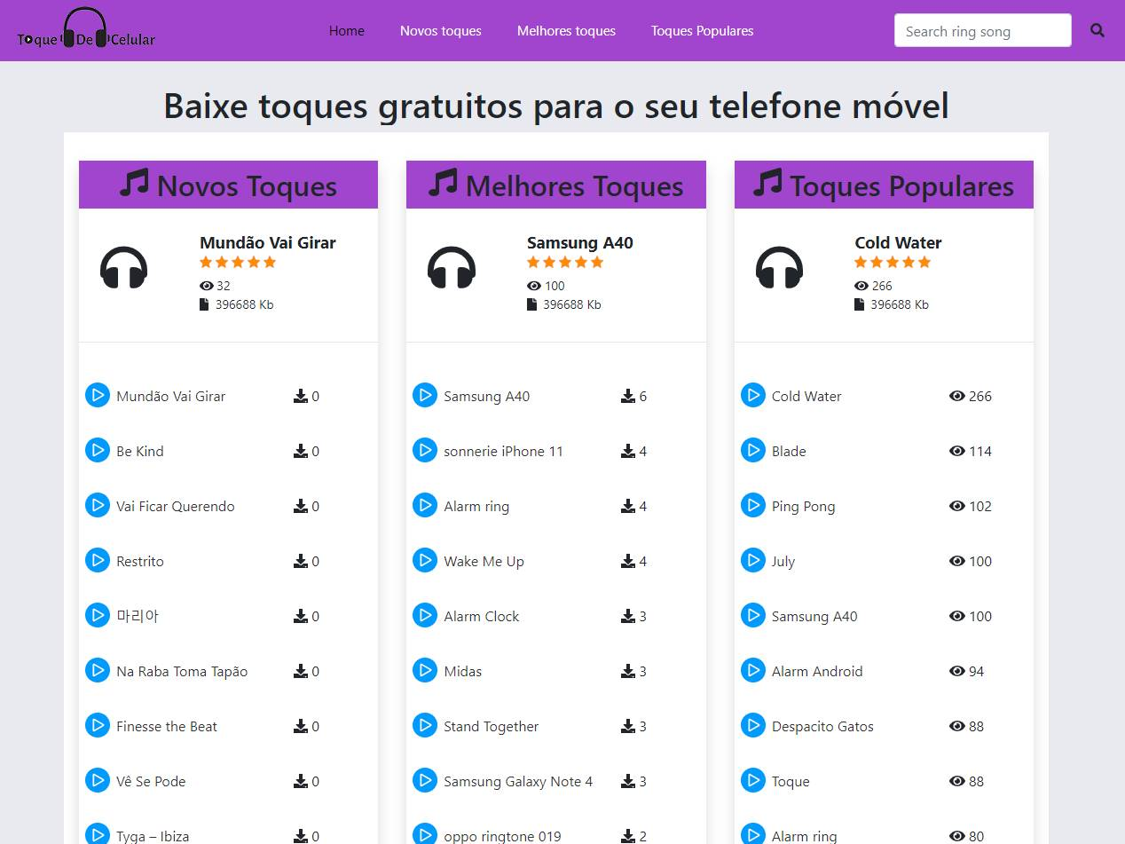 Screenshot of the Toque de Celular website