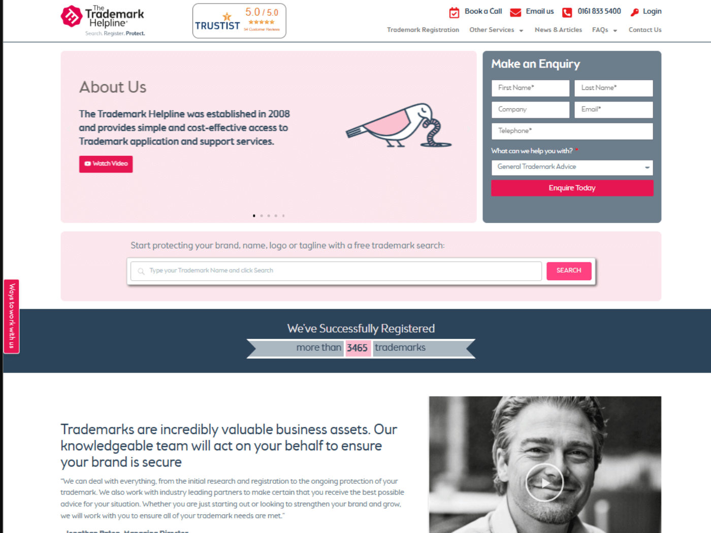 Screenshot of the Trademark Helpline website