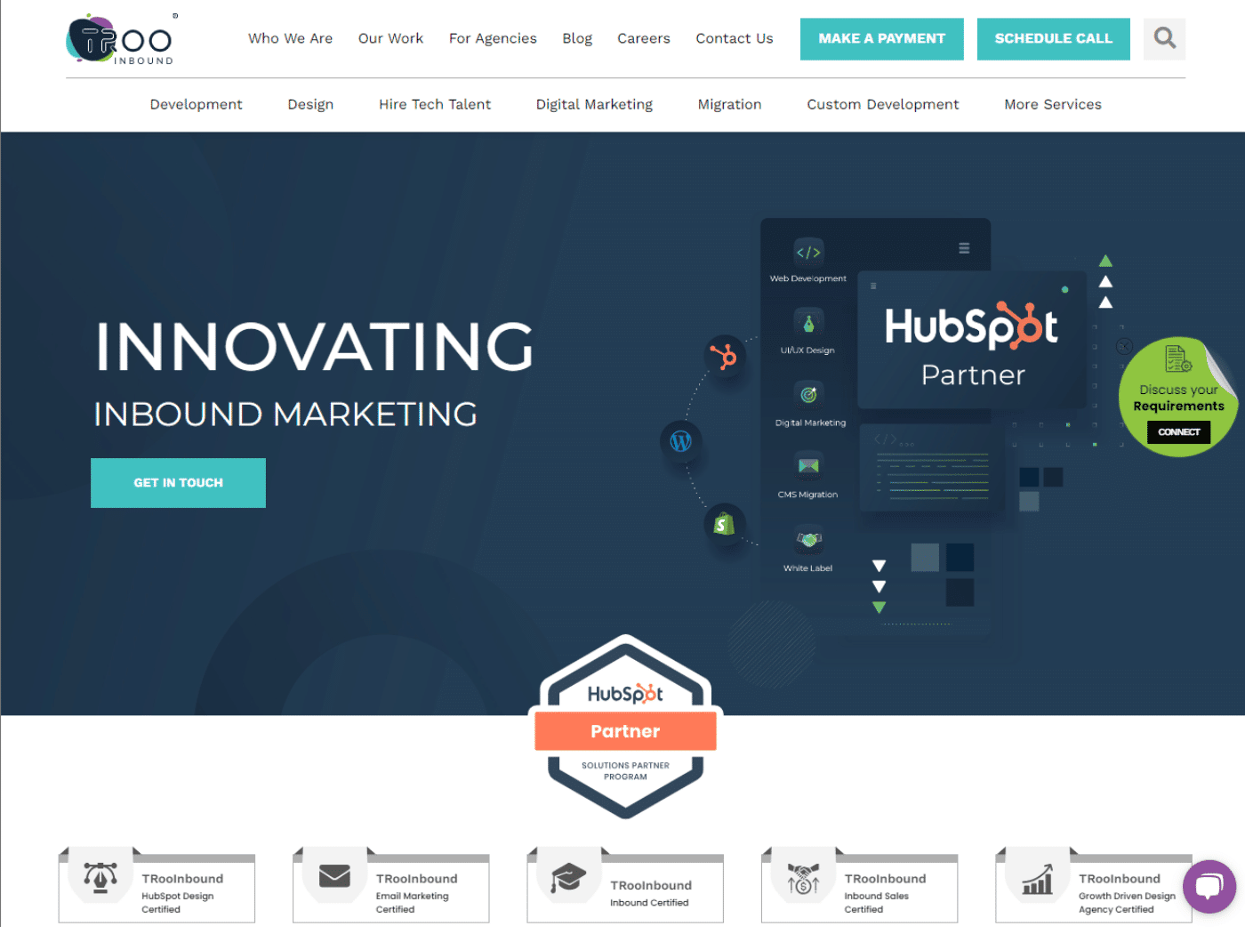 Screenshot of the TRooInbound Private Limited website