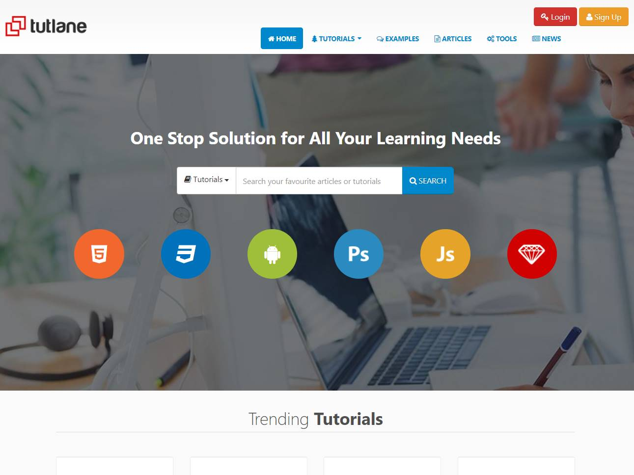 Screenshot of the Tutlane website