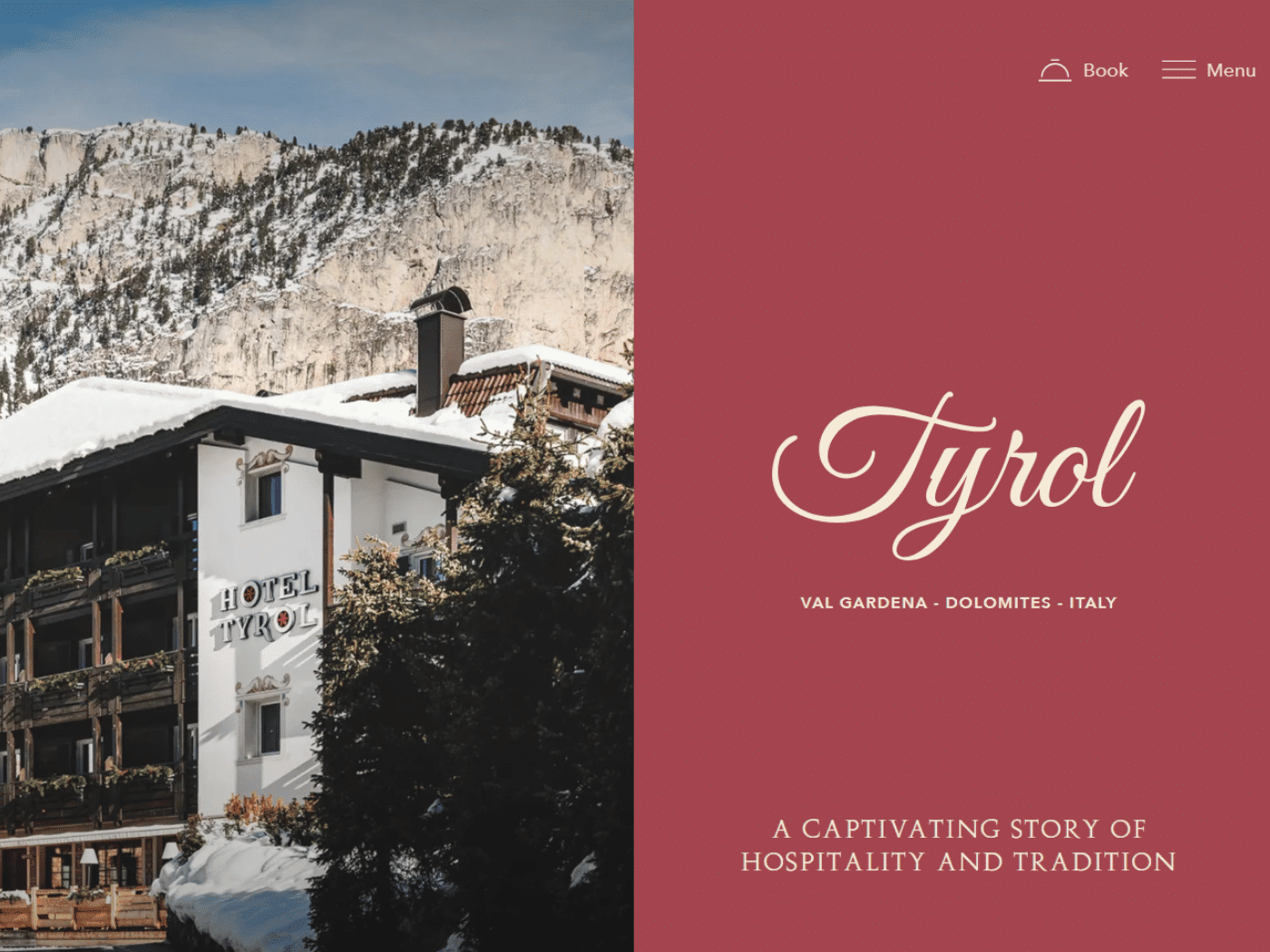 Screenshot of the Tyrol Hotel Dolomites website