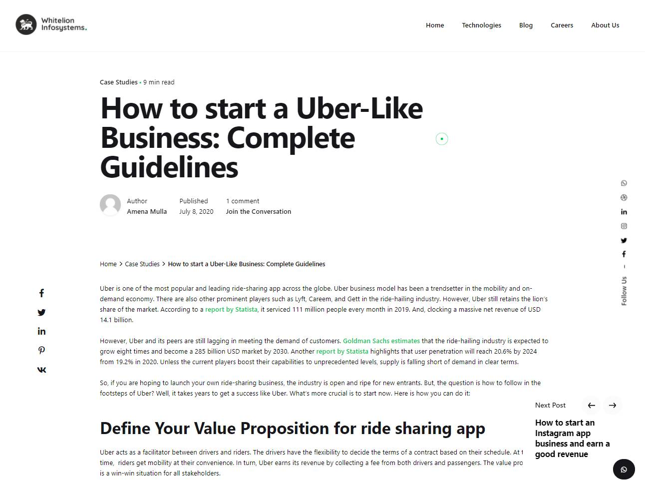 Screenshot of the Uber-Like Business website