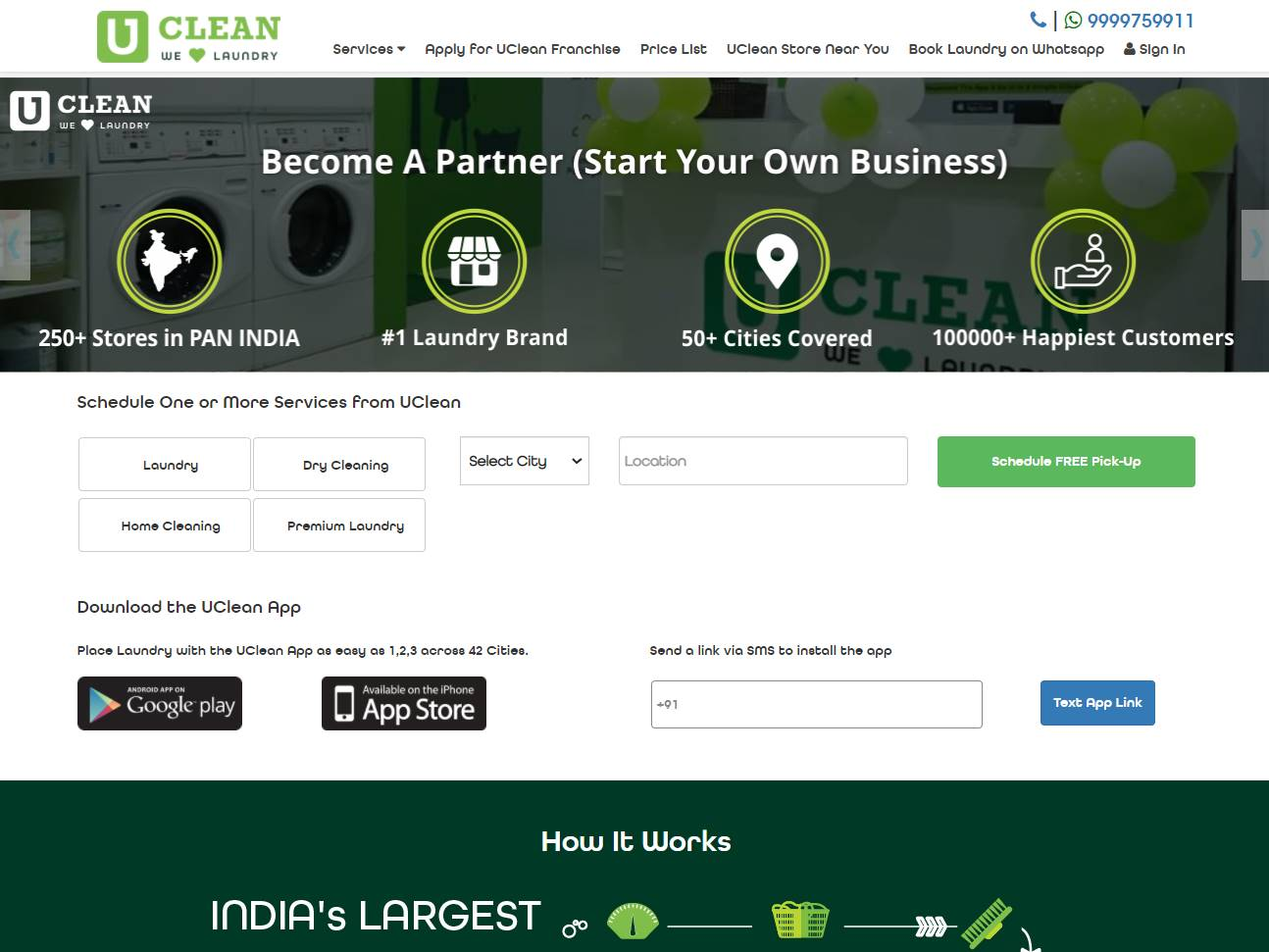 Screenshot of the UClean India: Laundry, Dry Cleaning and the Franchise Model website