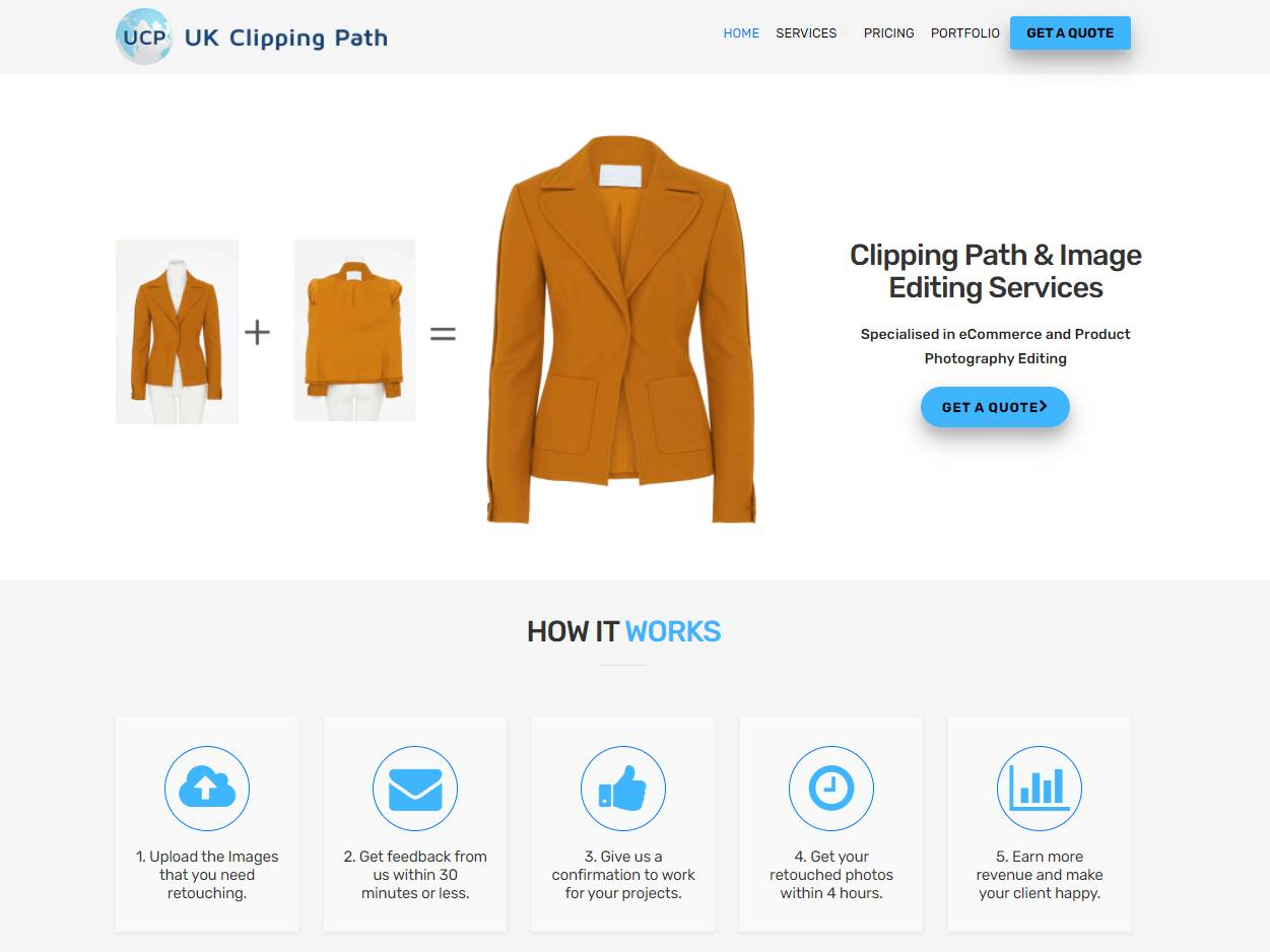 Screenshot of the UK Clipping Path: A Production-Focused Image Editing Studio website