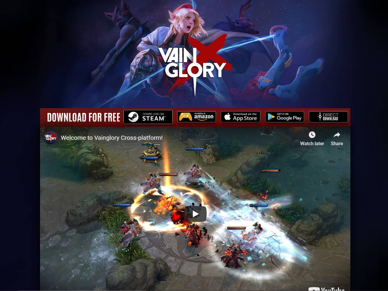Screenshot of the Vainglory Game website