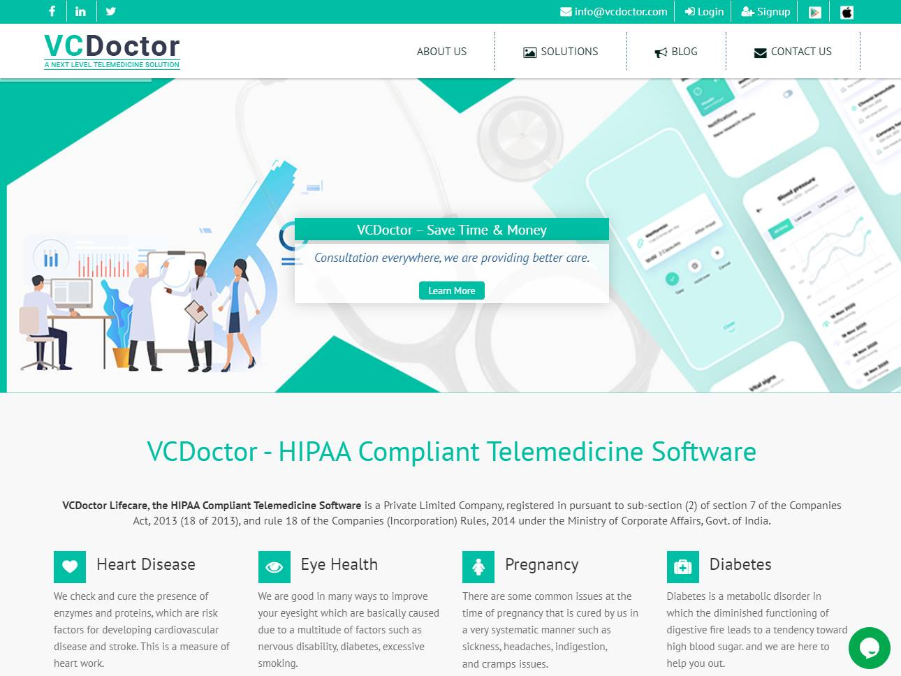 Screenshot of the VCDoctor – HIPAA Compliant Telemedicine Software website