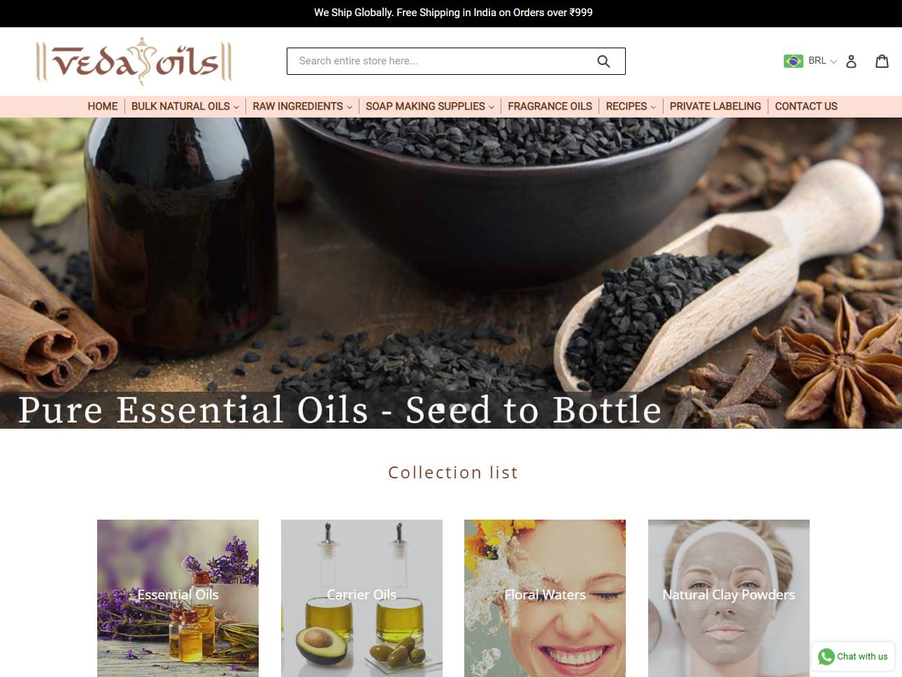 Screenshot of the VedaOIls website