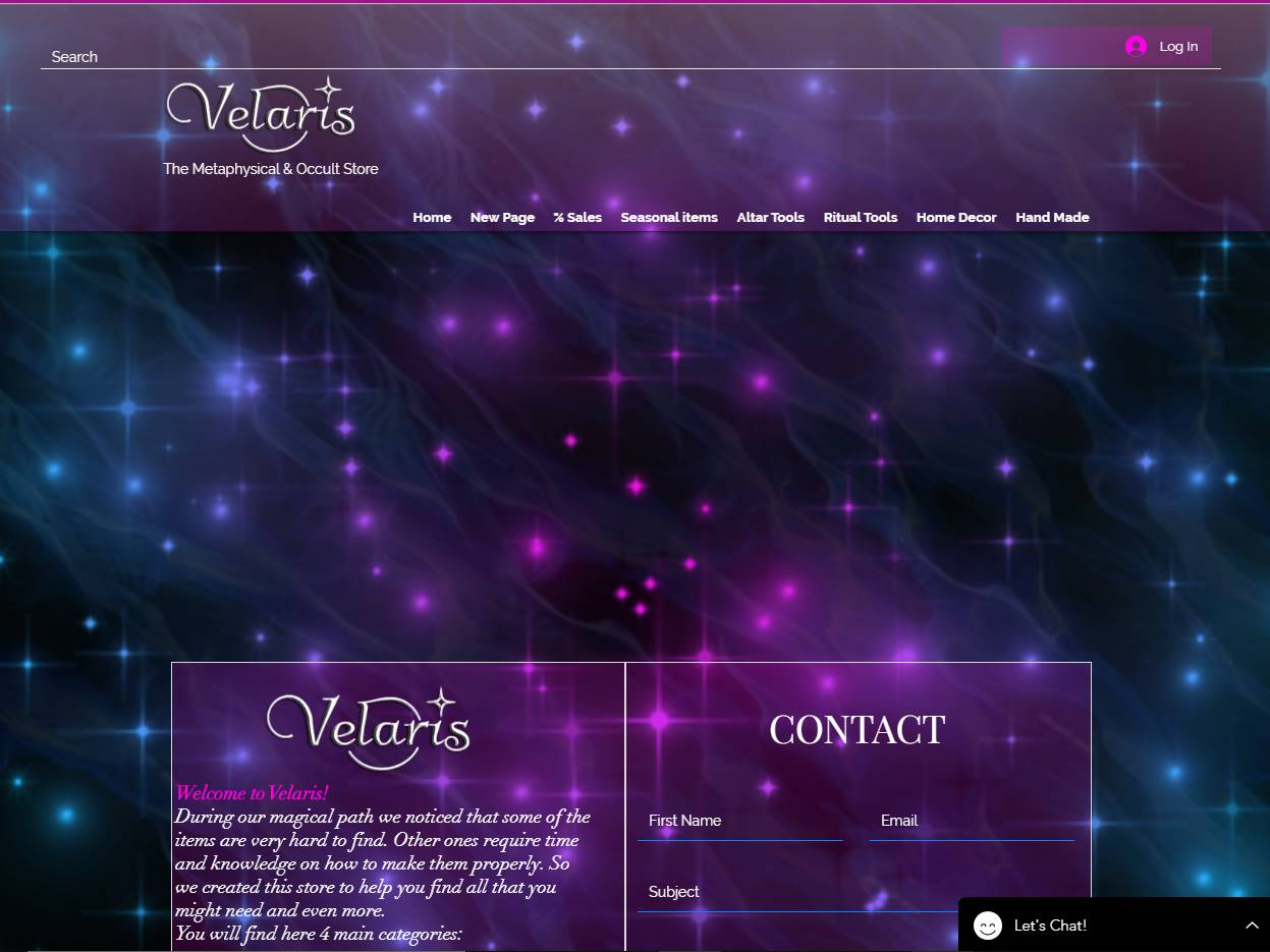 Screenshot of the Velaris website