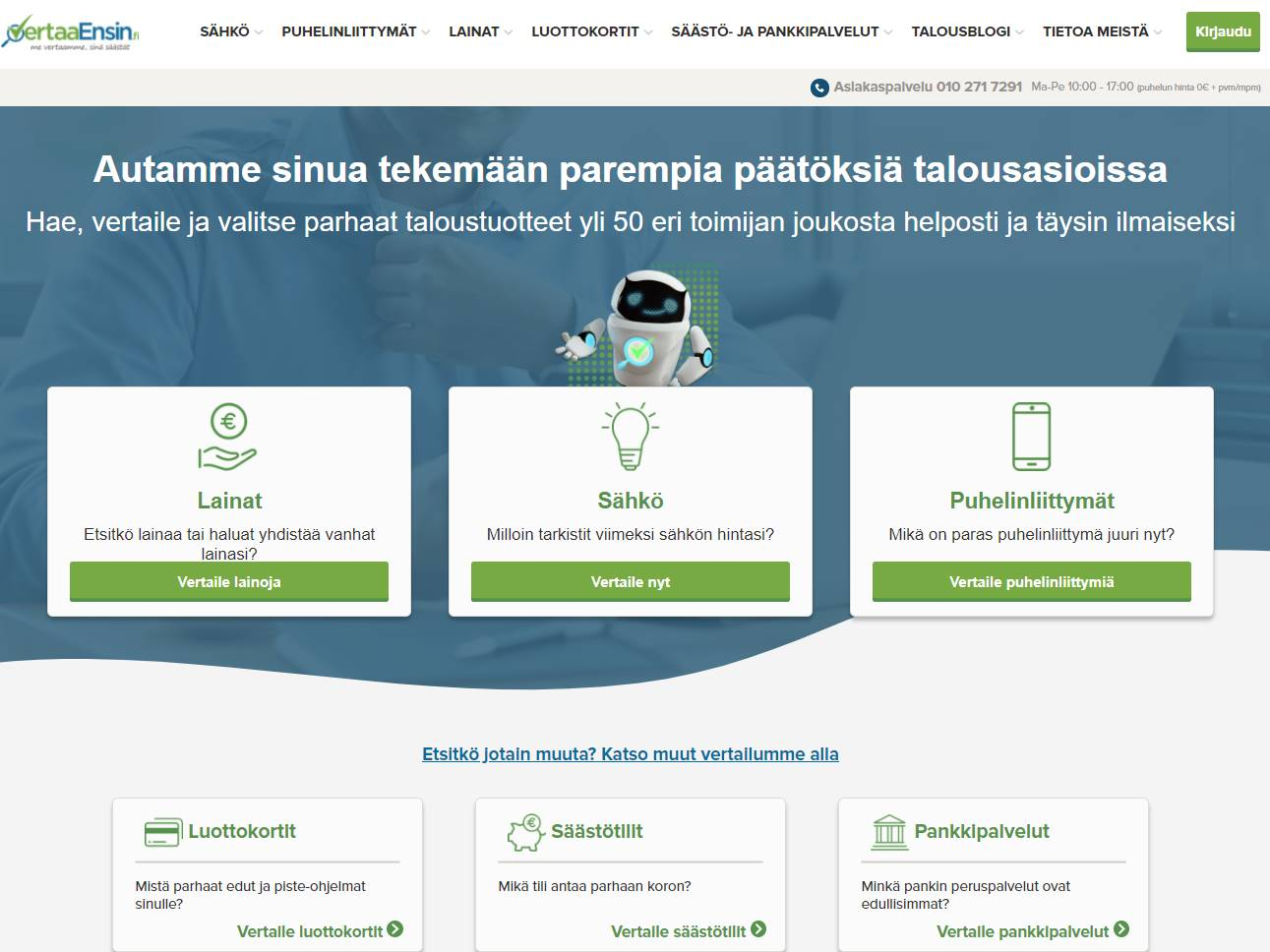 Screenshot of the Vertaa Ensin website