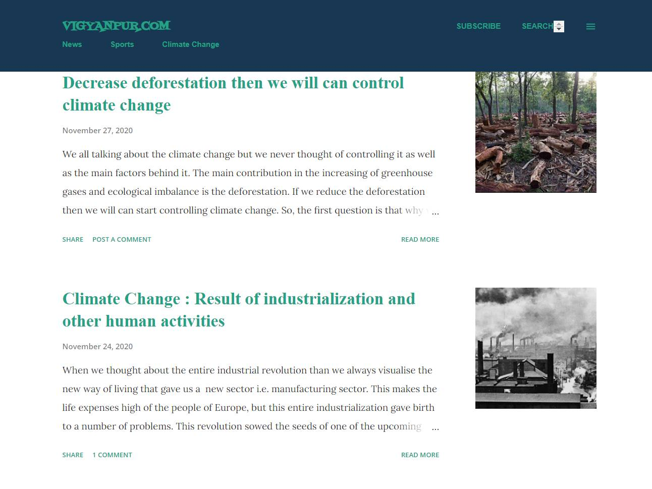 Screenshot of the Vigyanpur website