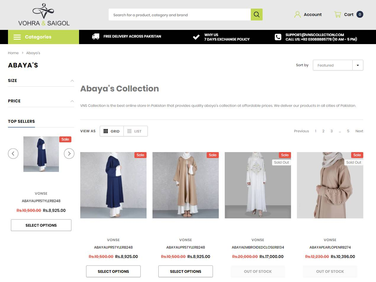 Screenshot of the Vnscollection Abayaa website