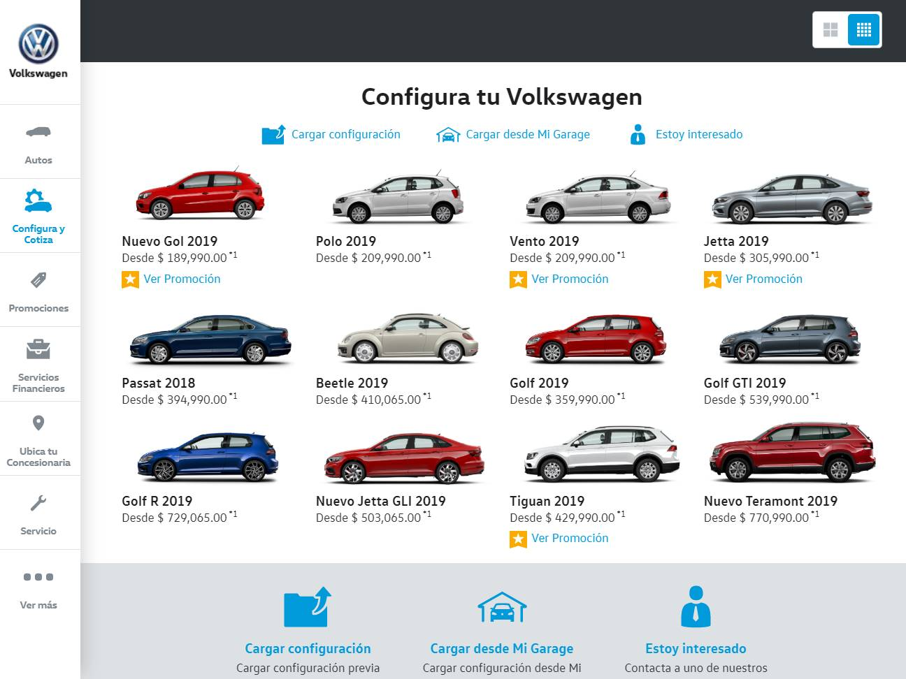 Screenshot of the Volkswagen Configurator website