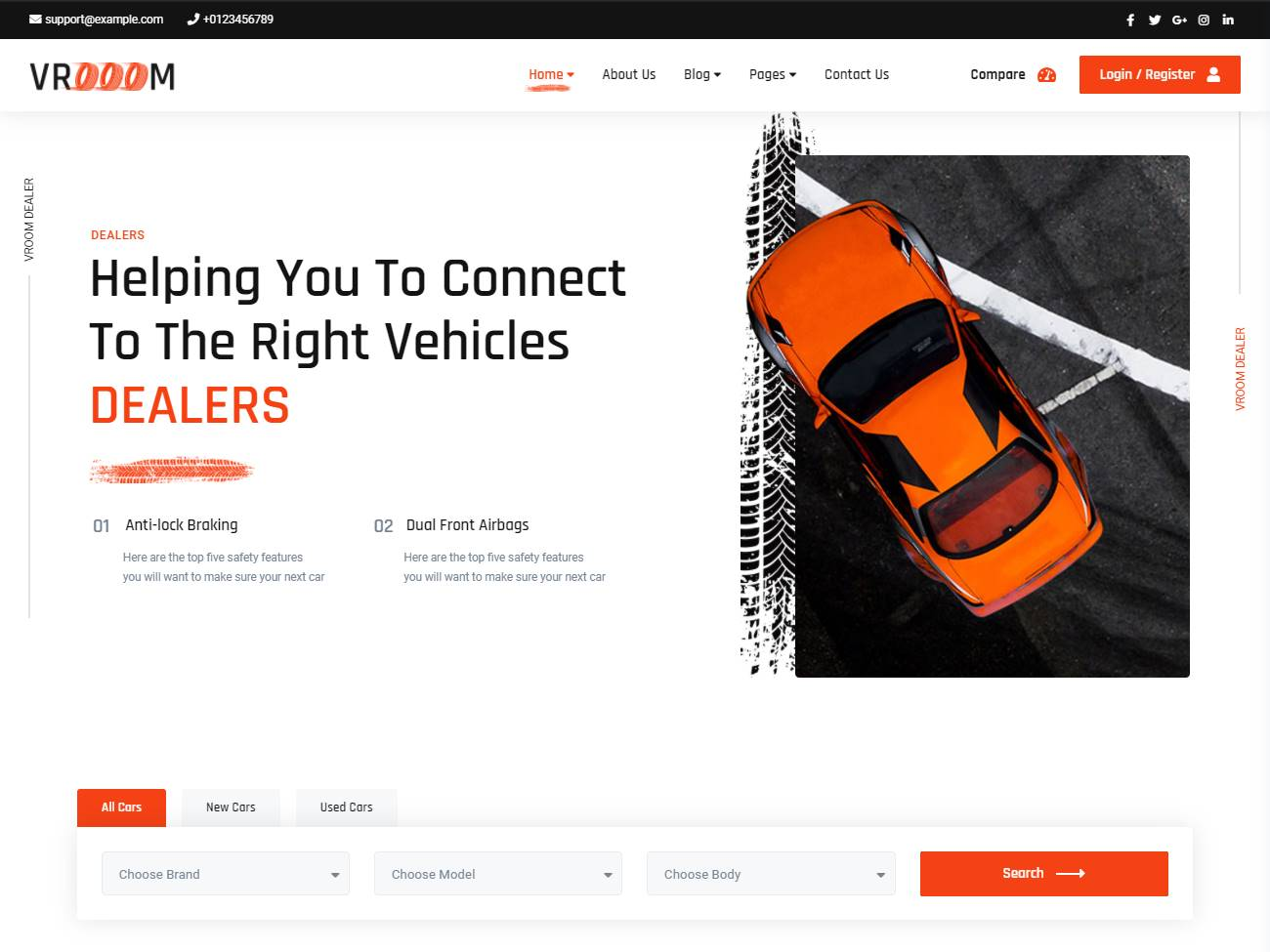 Screenshot of the Vrooom Auto Dealer WordPress Theme website