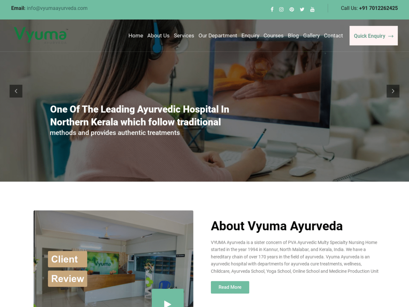Screenshot of the Vyuma Ayurveda website