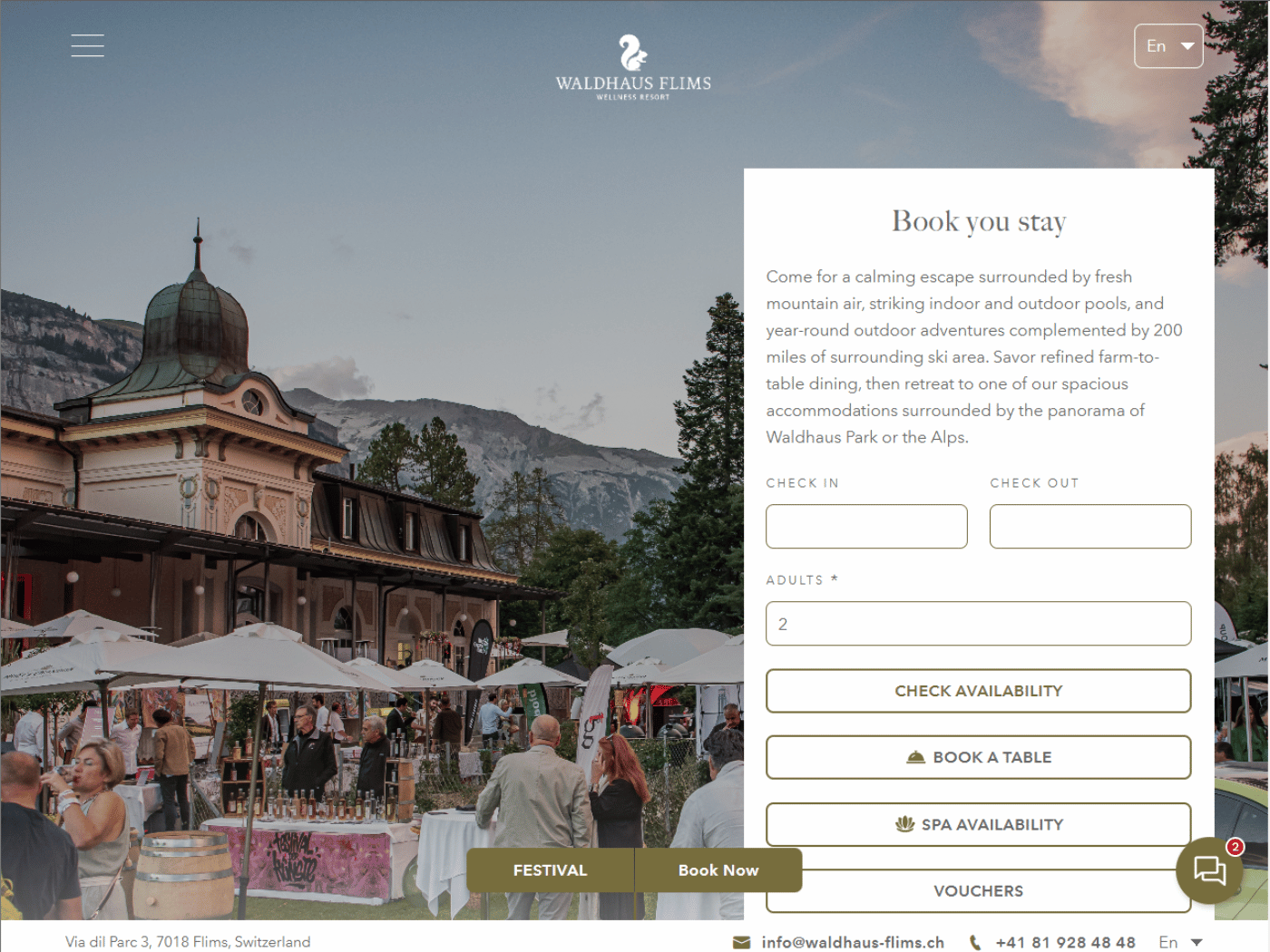 Screenshot of the Waldhaus Flims website