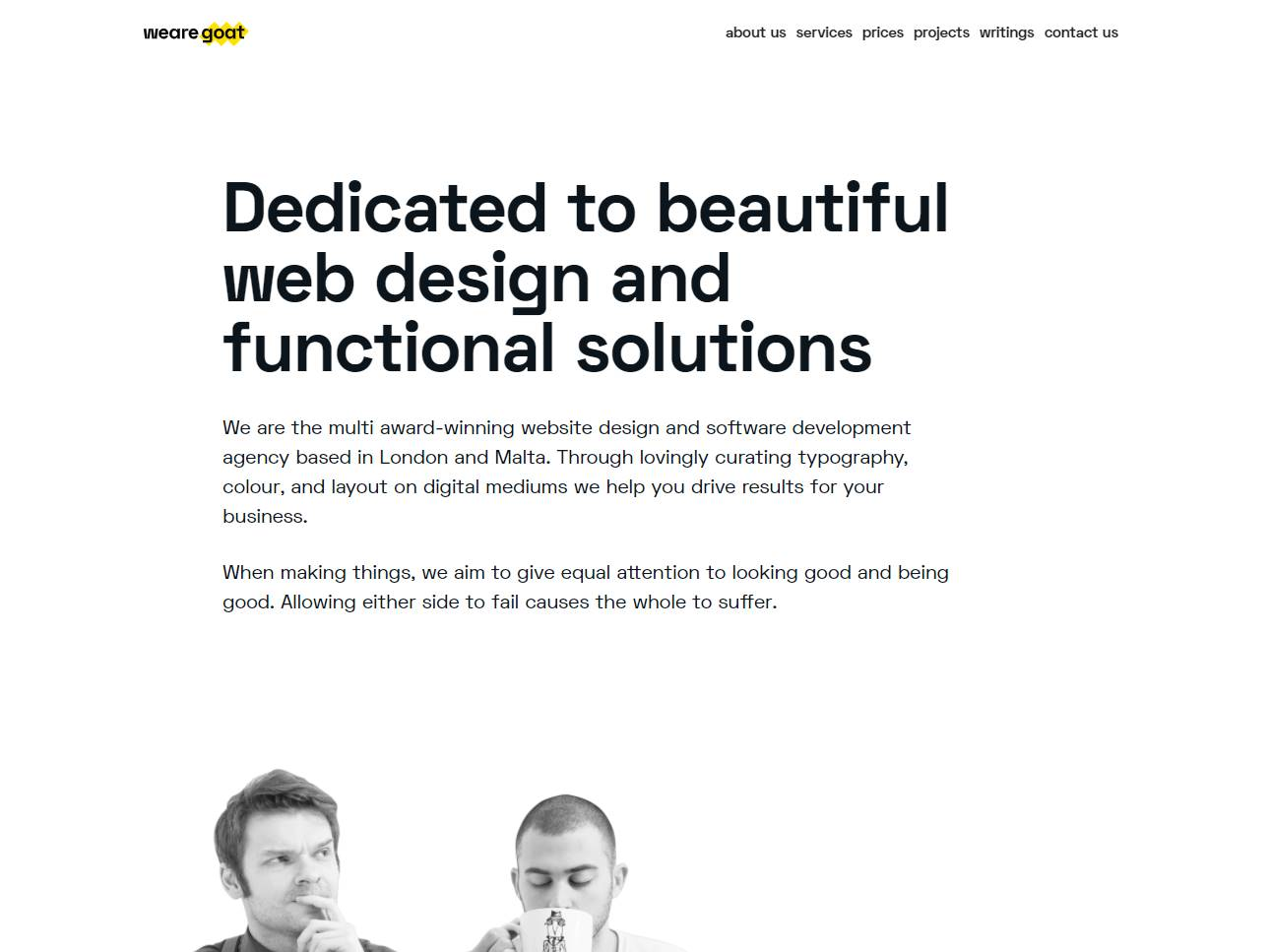 Screenshot of the Wearegoat: London Web Design and Interactive Experiences website