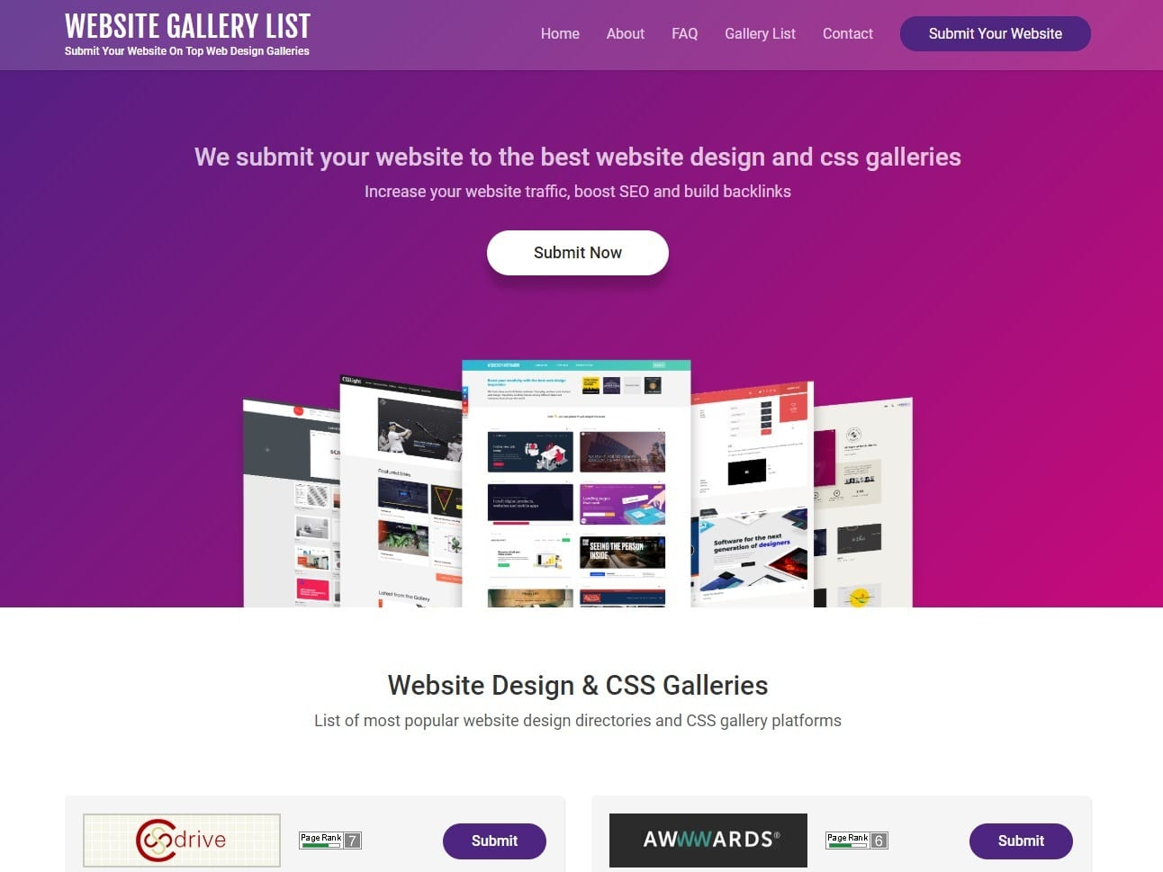 Screenshot of the Website Gallery List website
