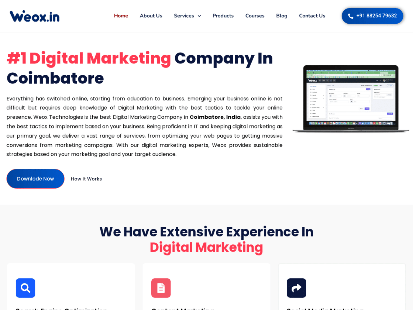 Screenshot of the Weox Technologies website